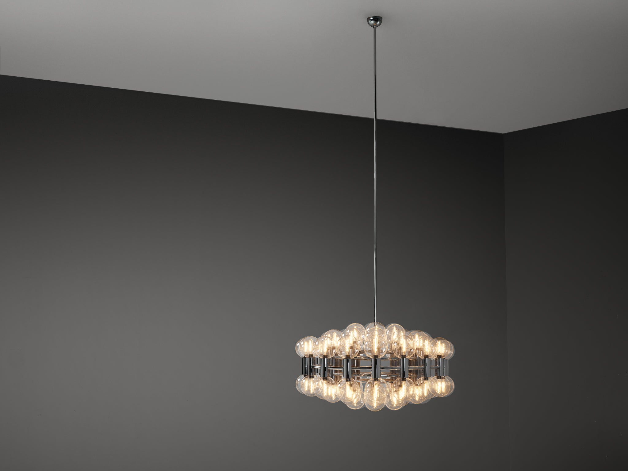 Motoko Ishii for Staff Large Chandelier in Chrome with 72 Glass Orbs Lighting Morentz