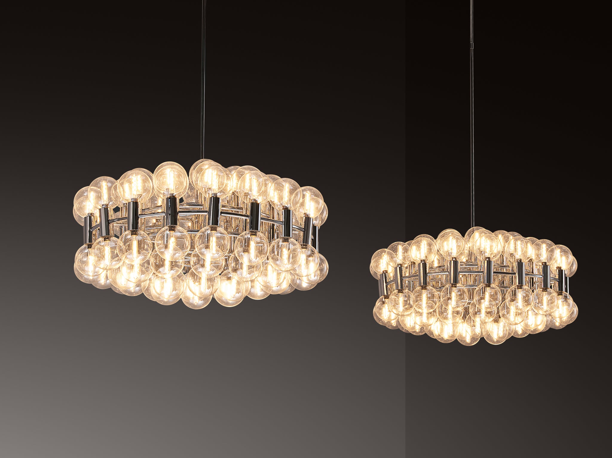 Motoko Ishii for Staff Large Chandeliers in Chrome with 72 Glass Orbs Lighting Morentz