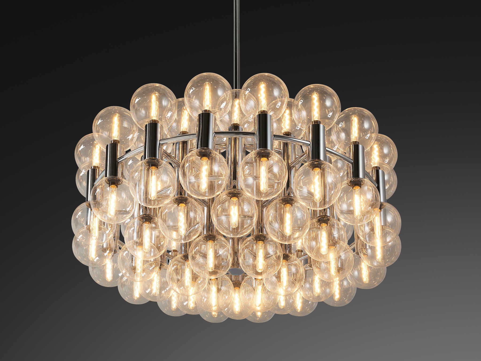 Motoko Ishii for Staff Large Chandeliers in Chrome with 72 Glass Orbs Lighting Morentz