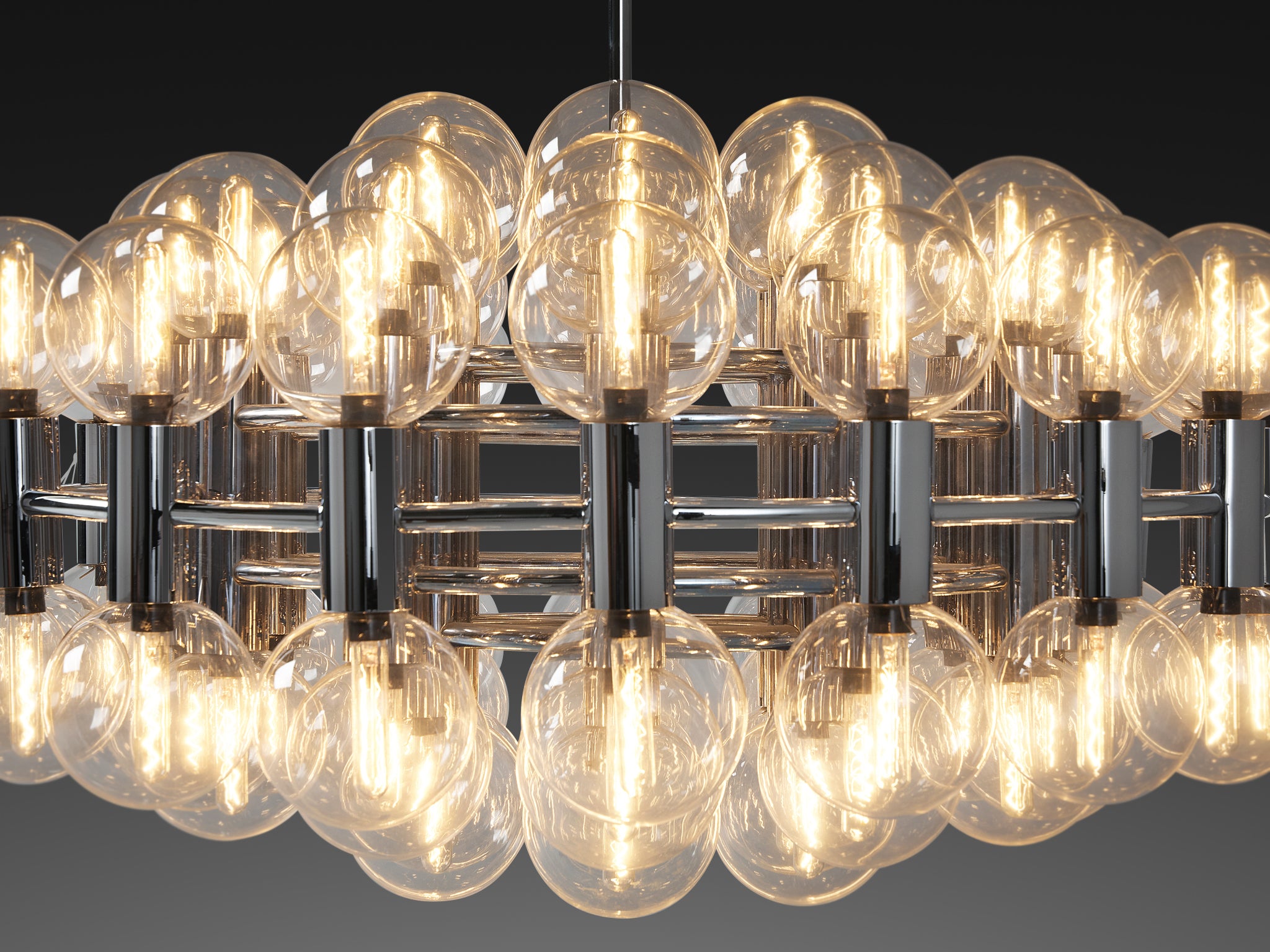 Motoko Ishii for Staff Large Chandeliers in Chrome with 72 Glass Orbs Lighting Morentz