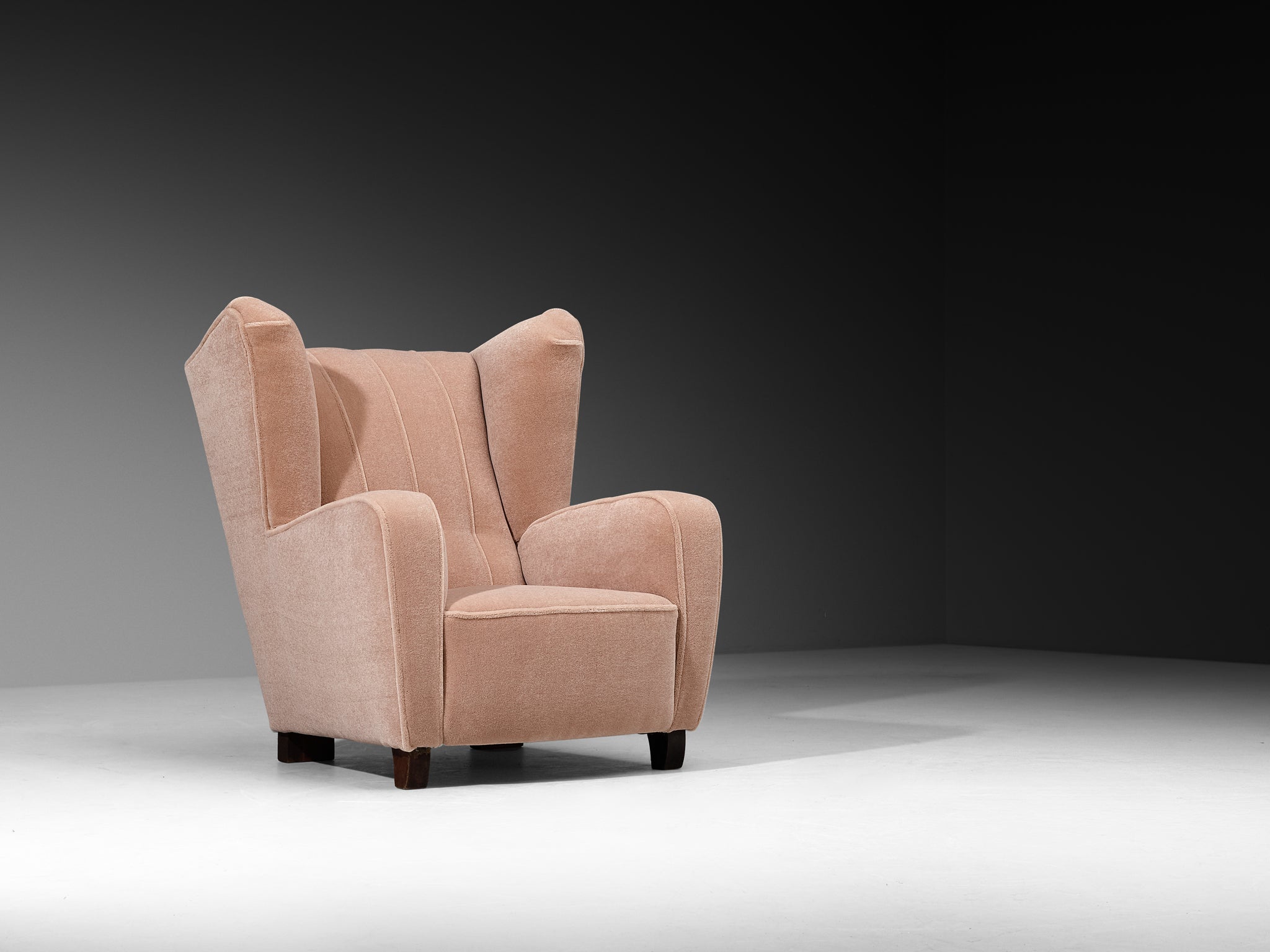 Wingback Chair Powder Pink Mohair Upholstery Seating Morentz