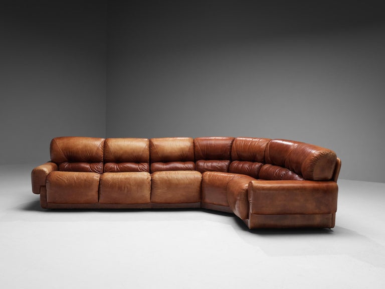 i4 Mariani Large Sectional Sofa in Patinated Brown Leather
