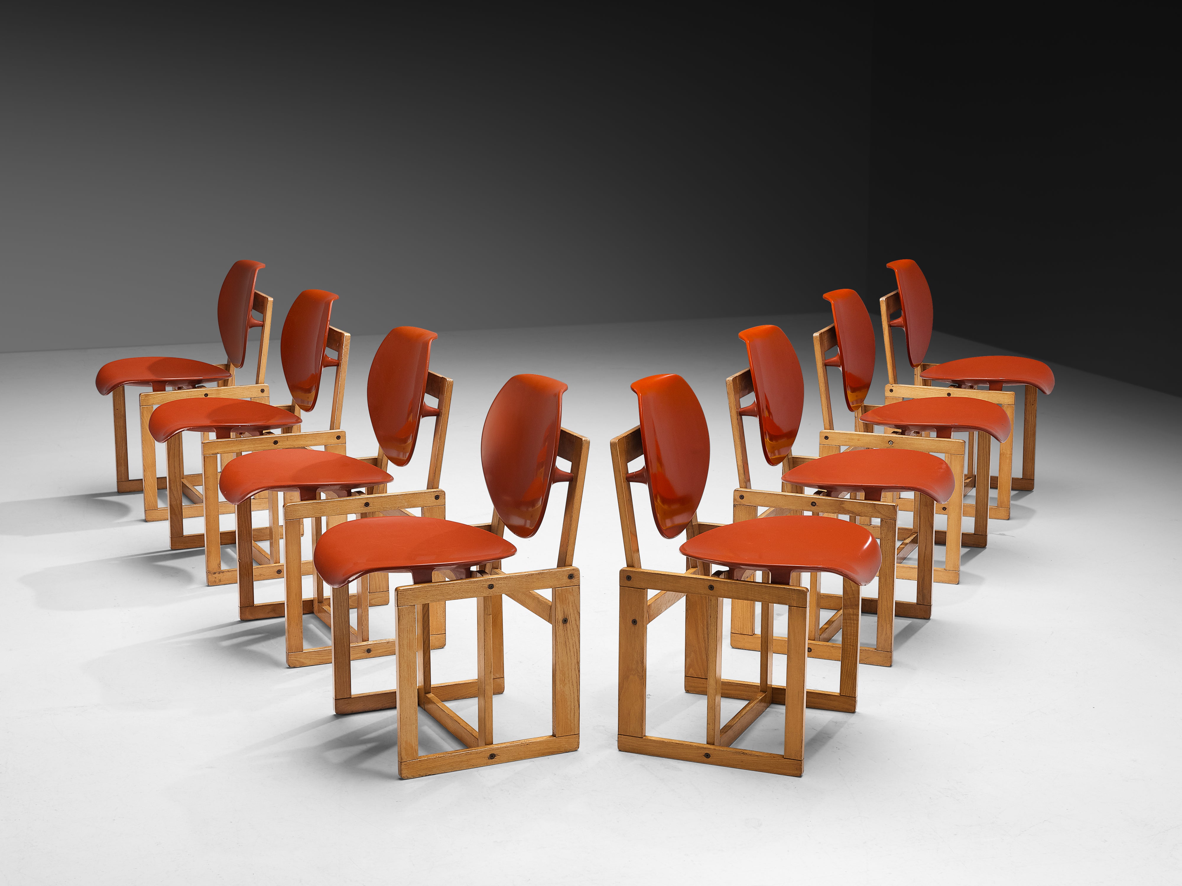 Giuseppe Davanzo Set of Eight Dining Chairs 'Serena' in Elm Seating Morentz