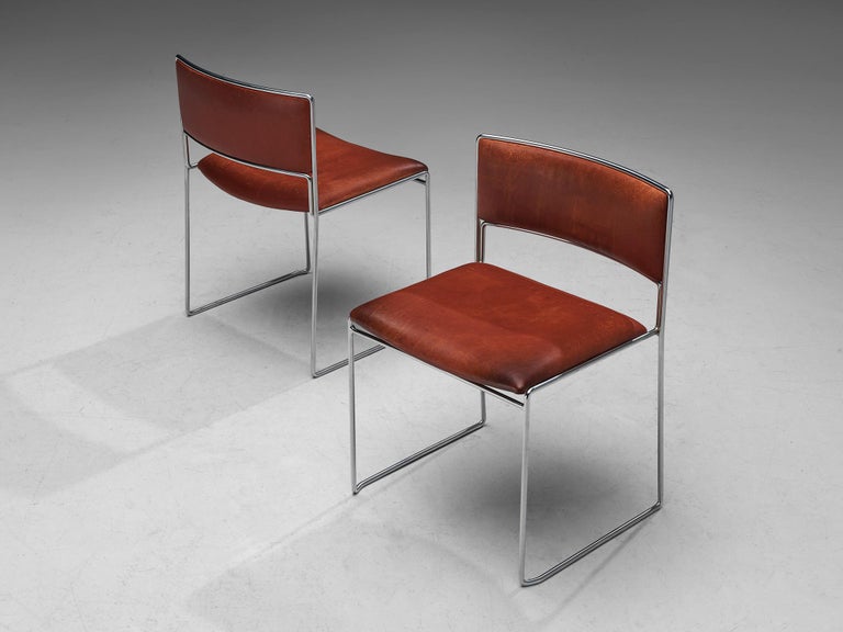 Fabricius & Kastholm Pair of Dining Chairs in Chestnut Brown Leather