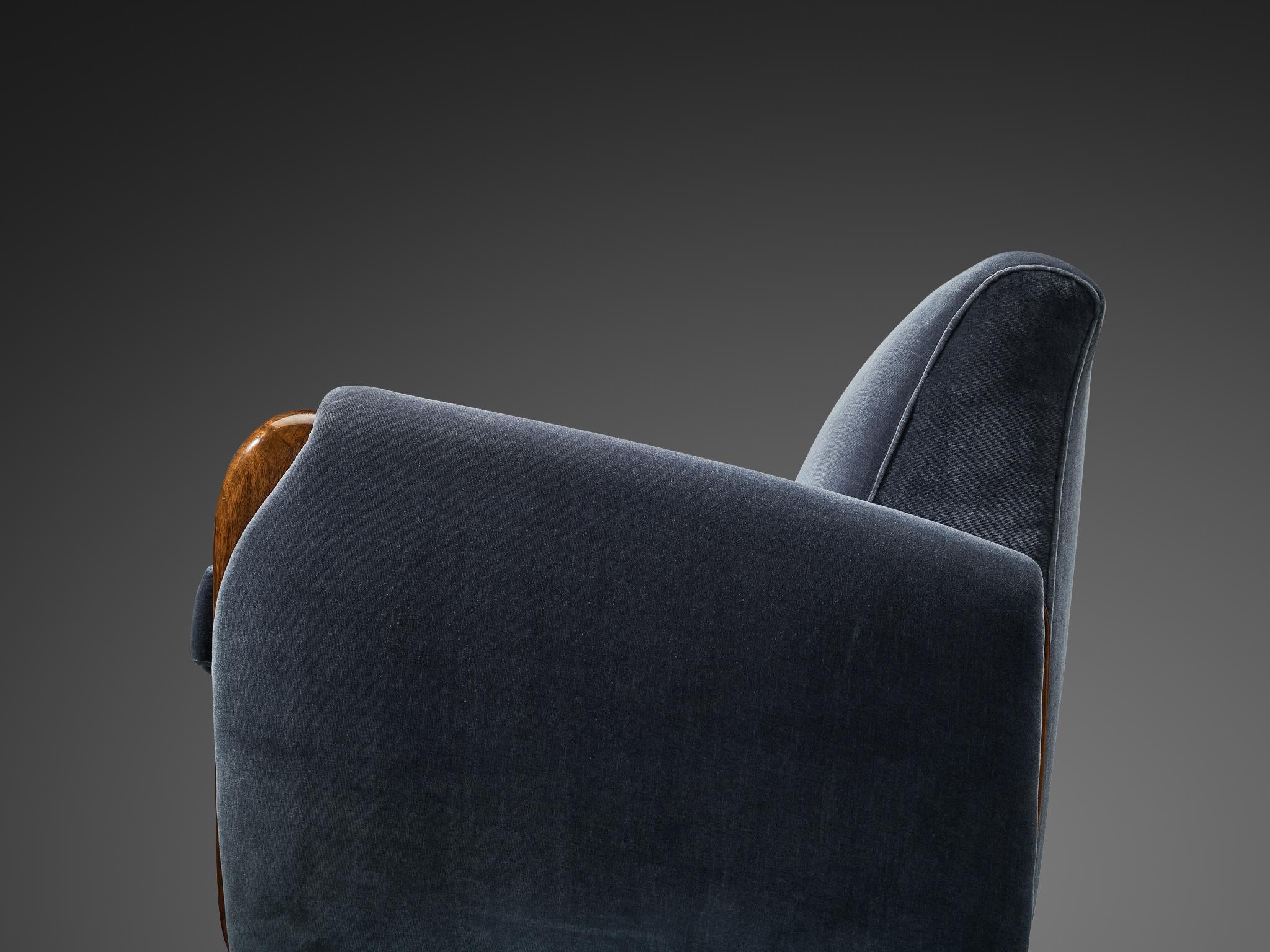 Osvaldo Borsani Lounge Chair in Walnut and Blue Velvet