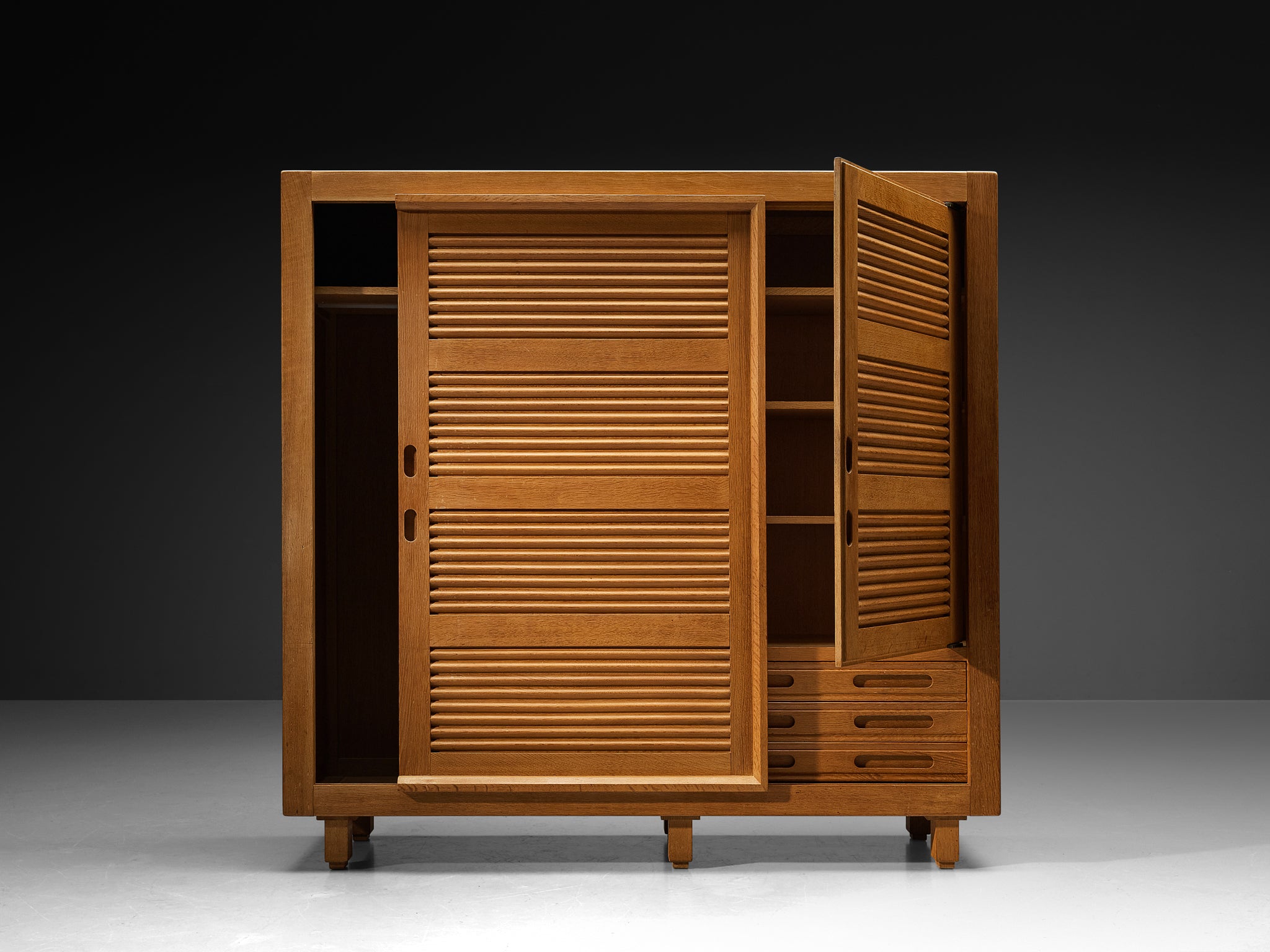 Guillerme & Chambron Highboard in Oak with Carved Doors Case pieces and storage cabinets Morentz
