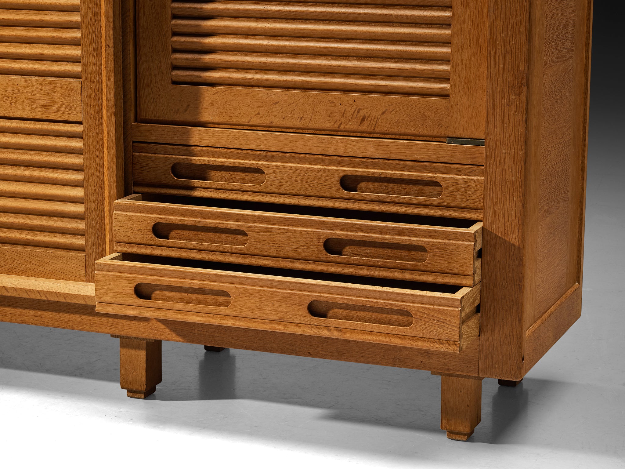 Guillerme & Chambron Highboard in Oak with Carved Doors Case pieces and storage cabinets Morentz