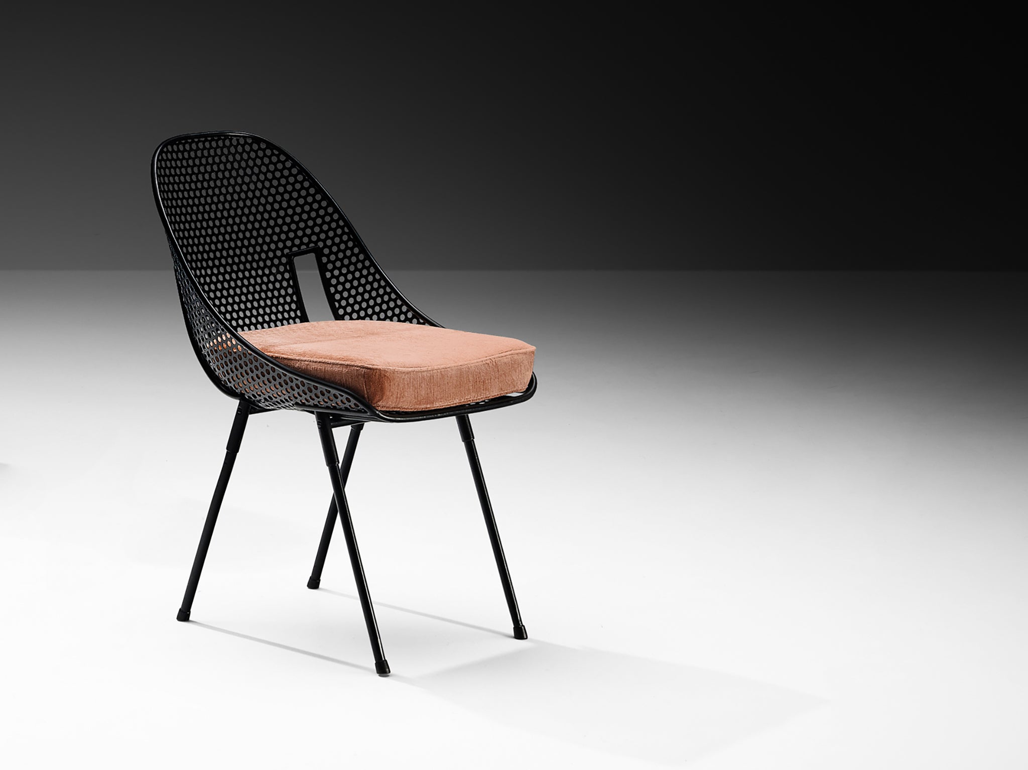 Giuseppe De Vivo Dining Chair in Perforated Black Coated Steel Seating Morentz