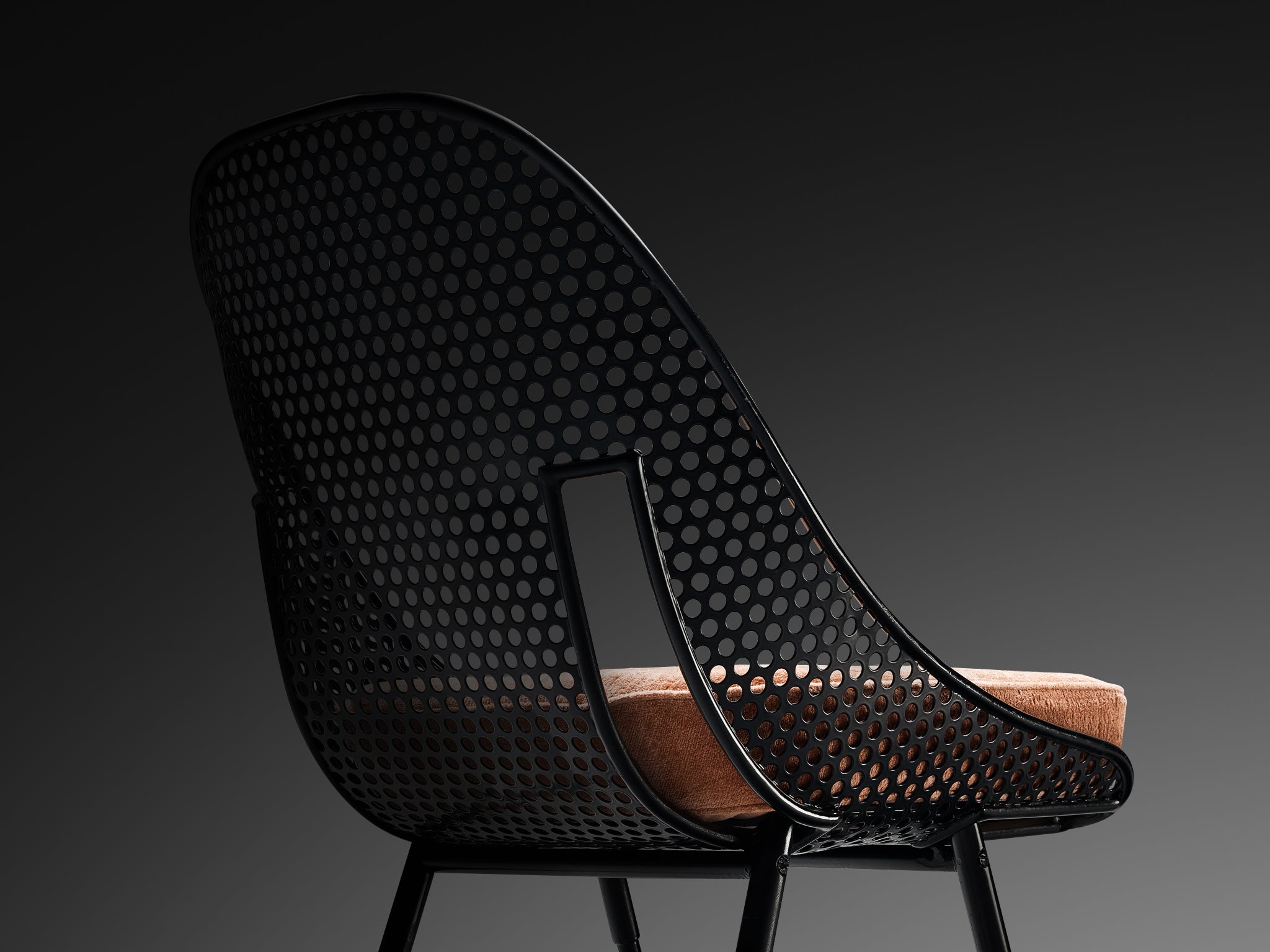 Giuseppe De Vivo Dining Chair in Perforated Black Coated Steel Seating Morentz