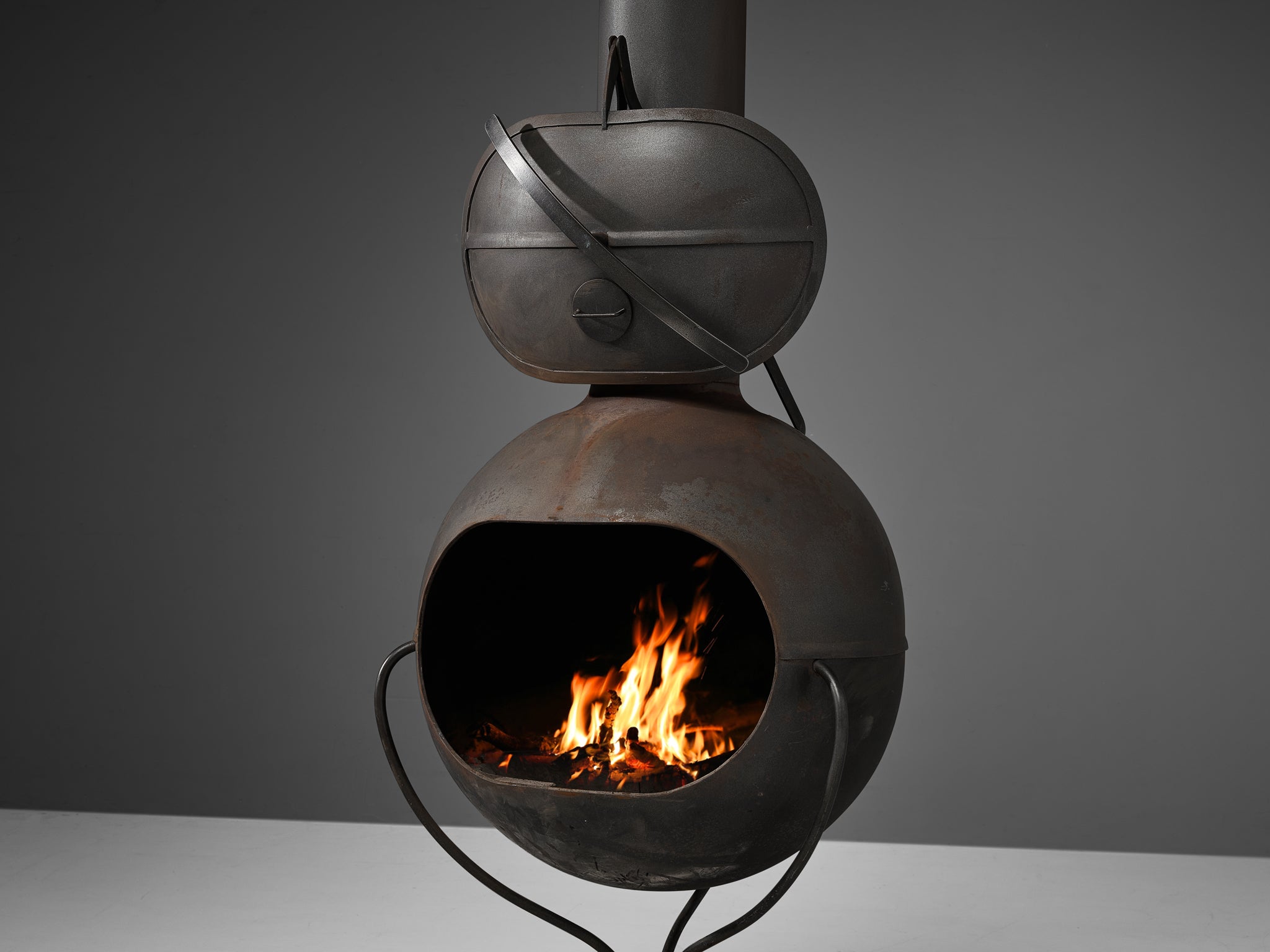 French Modern Fireplace in Black Sheet Steel Building and Garden Elements Morentz