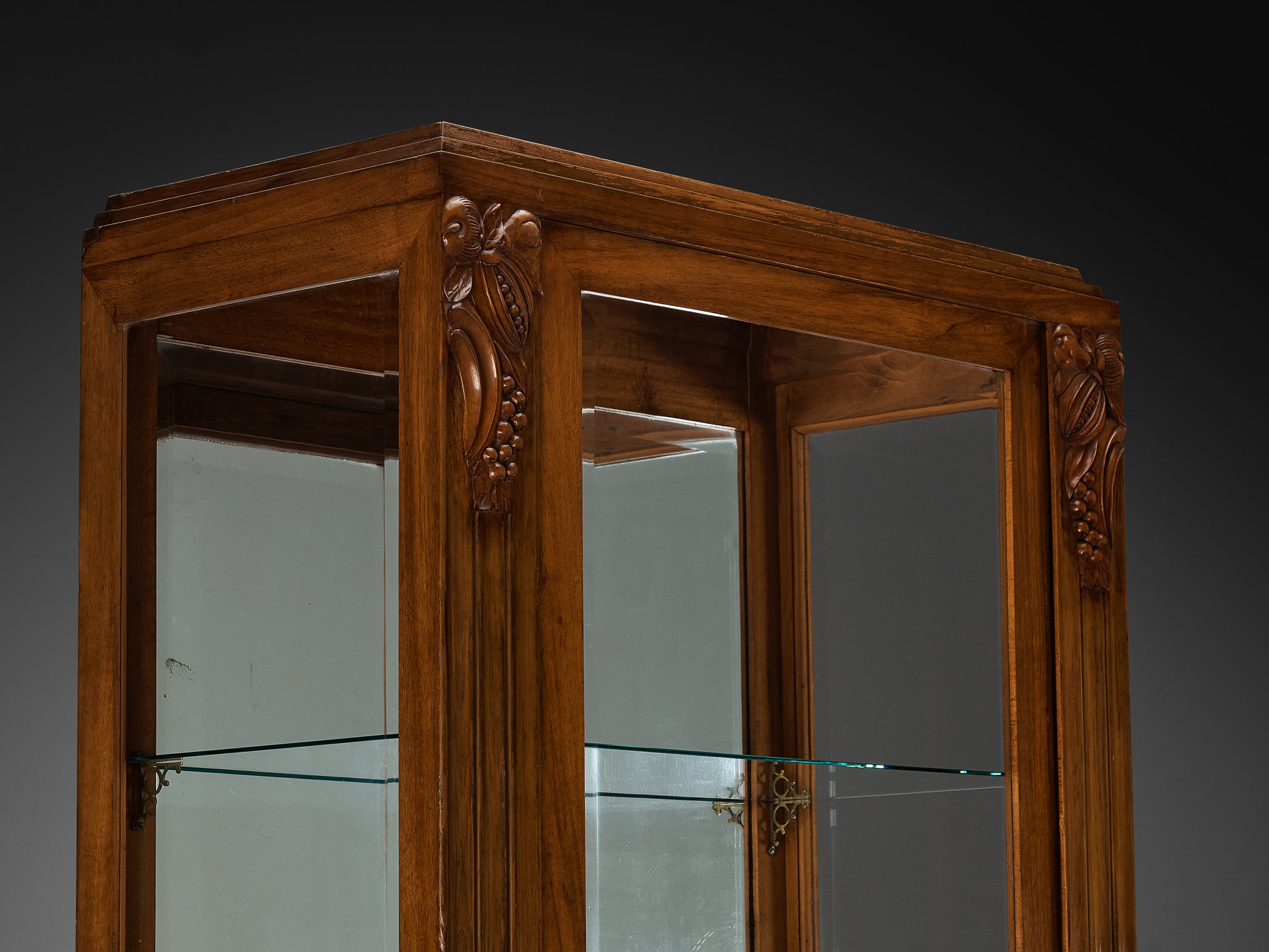 1940s Art Deco Showcase in Walnut and Glass Case pieces and storage cabinets Morentz