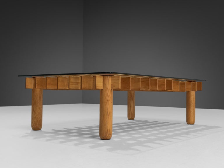 Italian Graphic Coffee Table in Ash and Glass