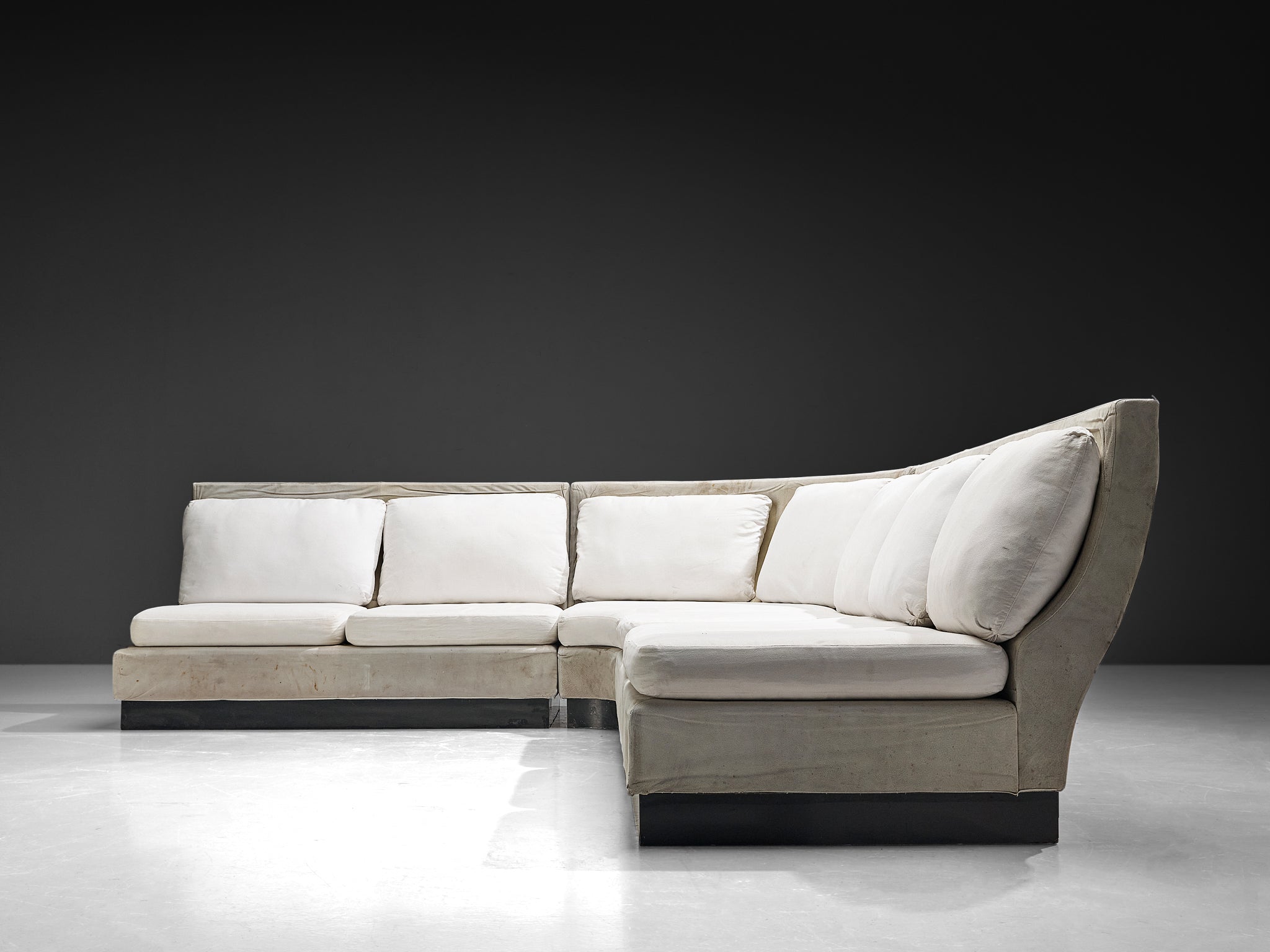 Willy Rizzo for Mario Sabot Sectional Corner Sofa in White Upholstery Seating Morentz