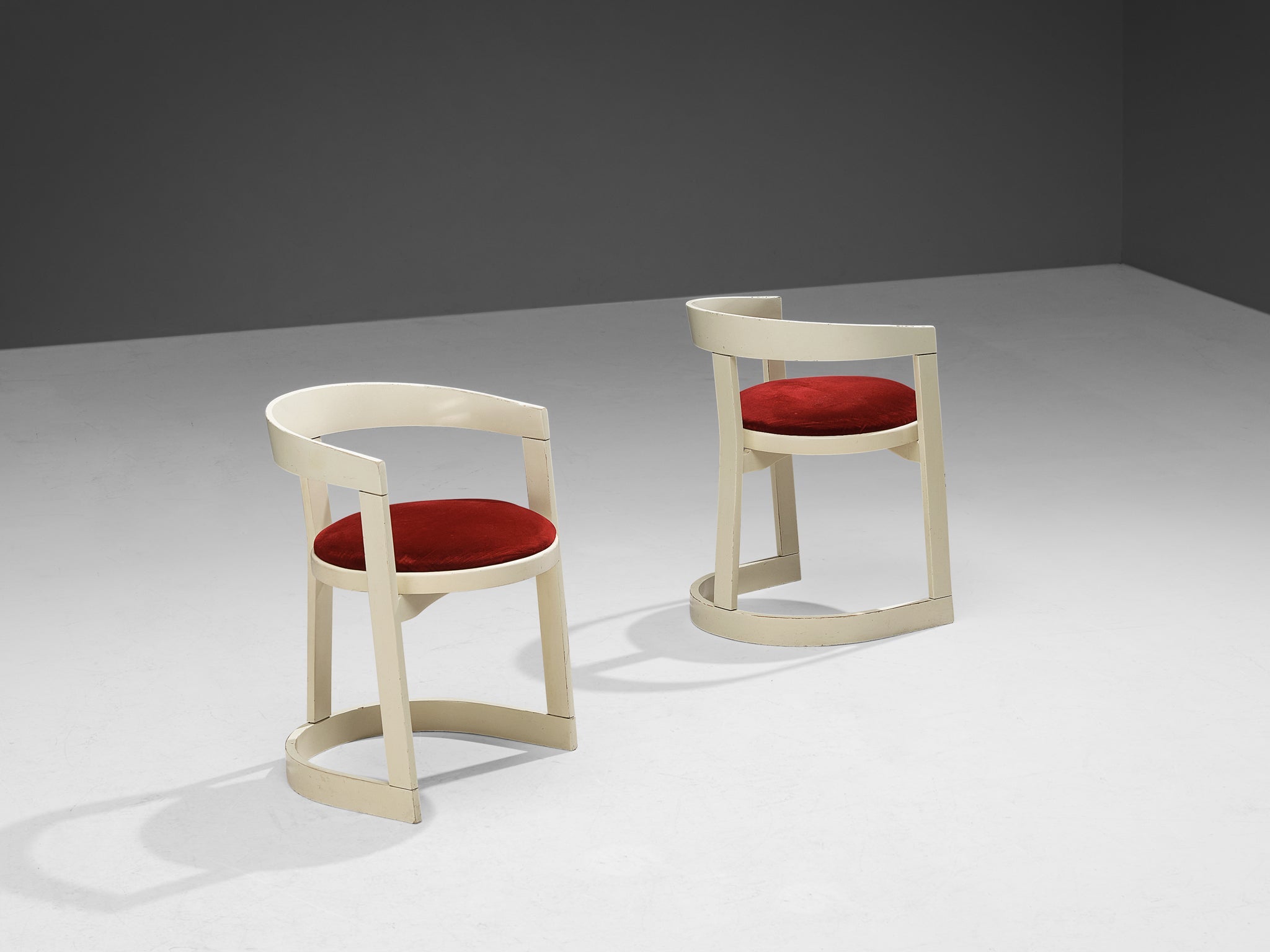 Italian Set of Six Dining Chairs in Red Velvet and White Lacquered Wood seating Morentz