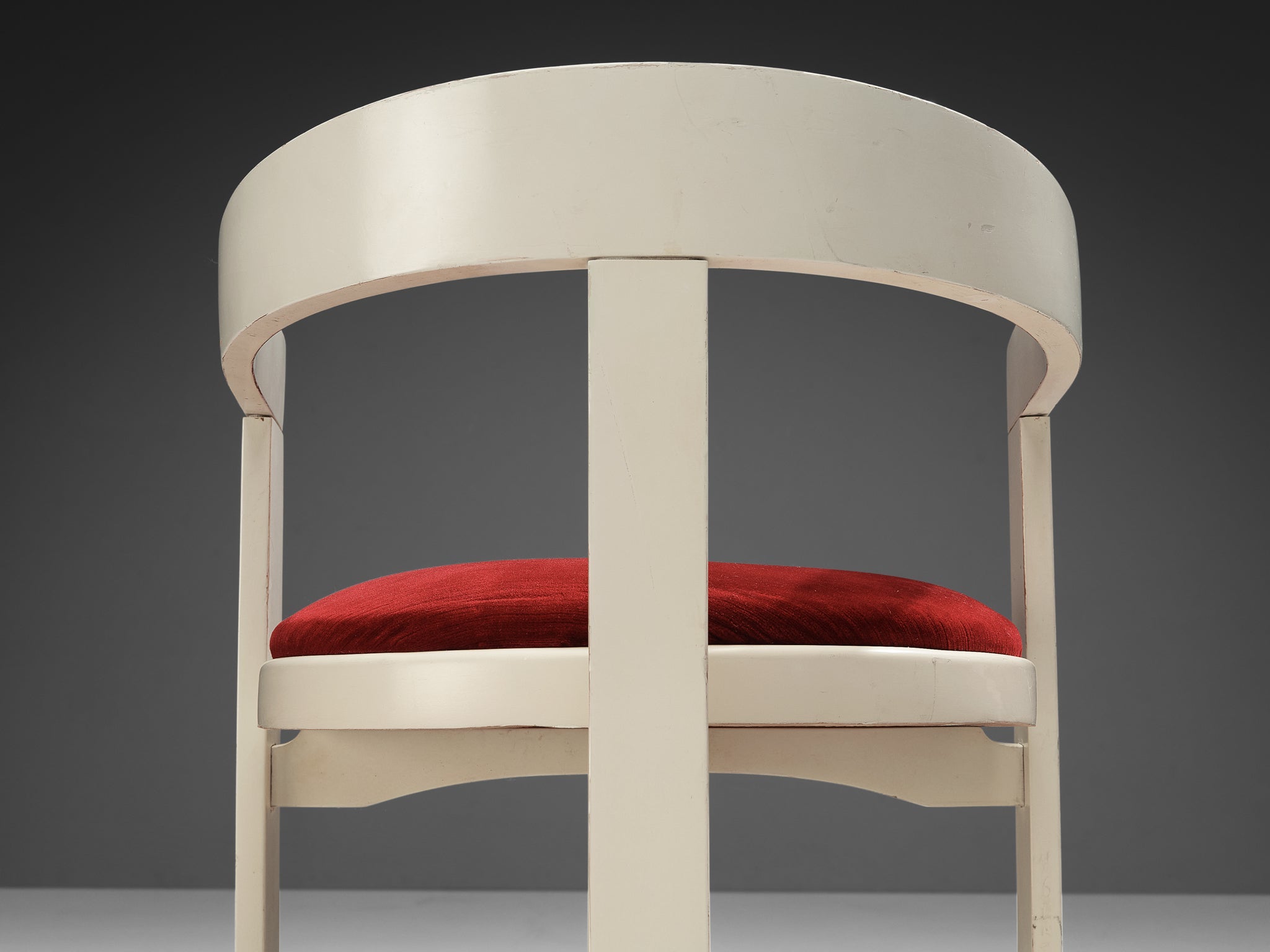 Italian Set of Six Dining Chairs in Red Velvet and White Lacquered Wood seating Morentz