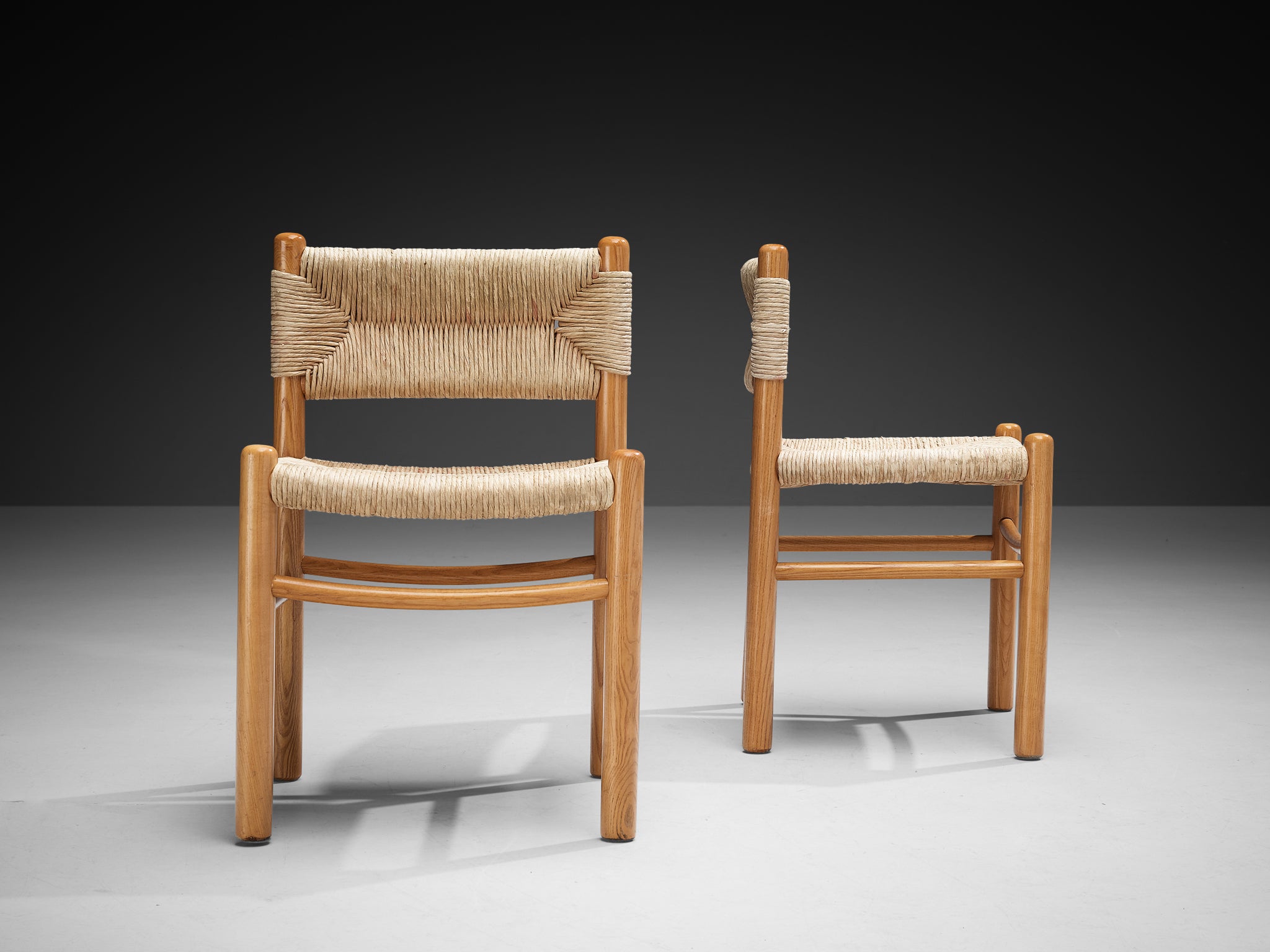 French Pair of Dining Chairs in Ash and Straw Seating Morentz
