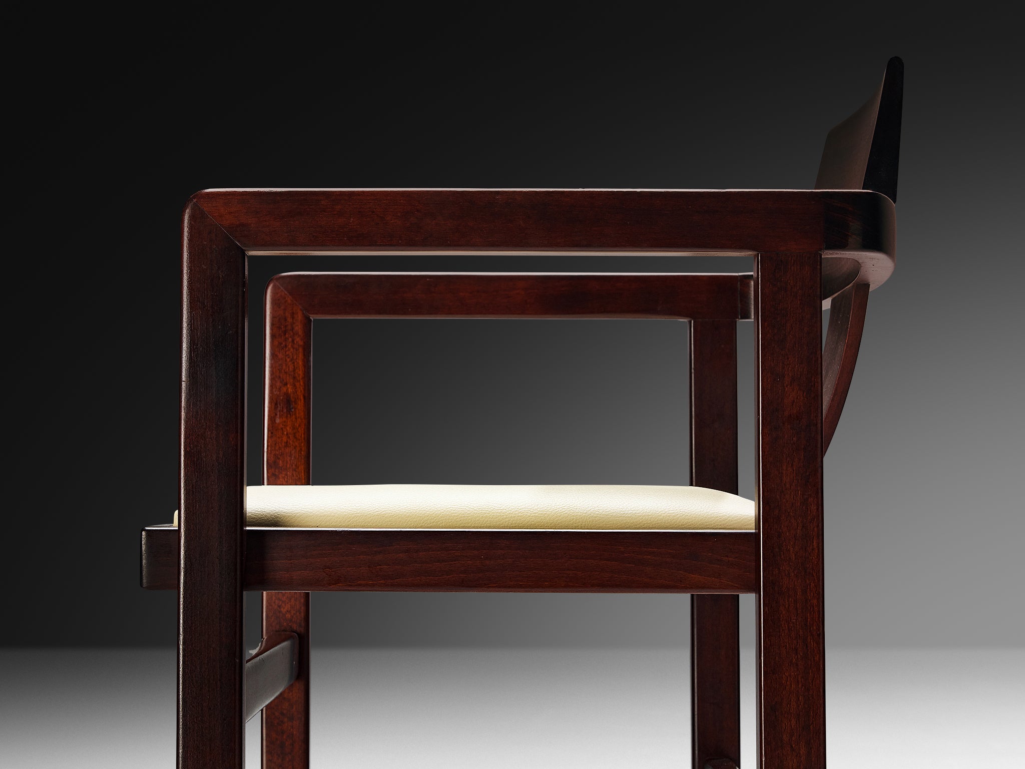 Italian Set of Twelve Geometric Armchairs in Stained Wood Seating Morentz