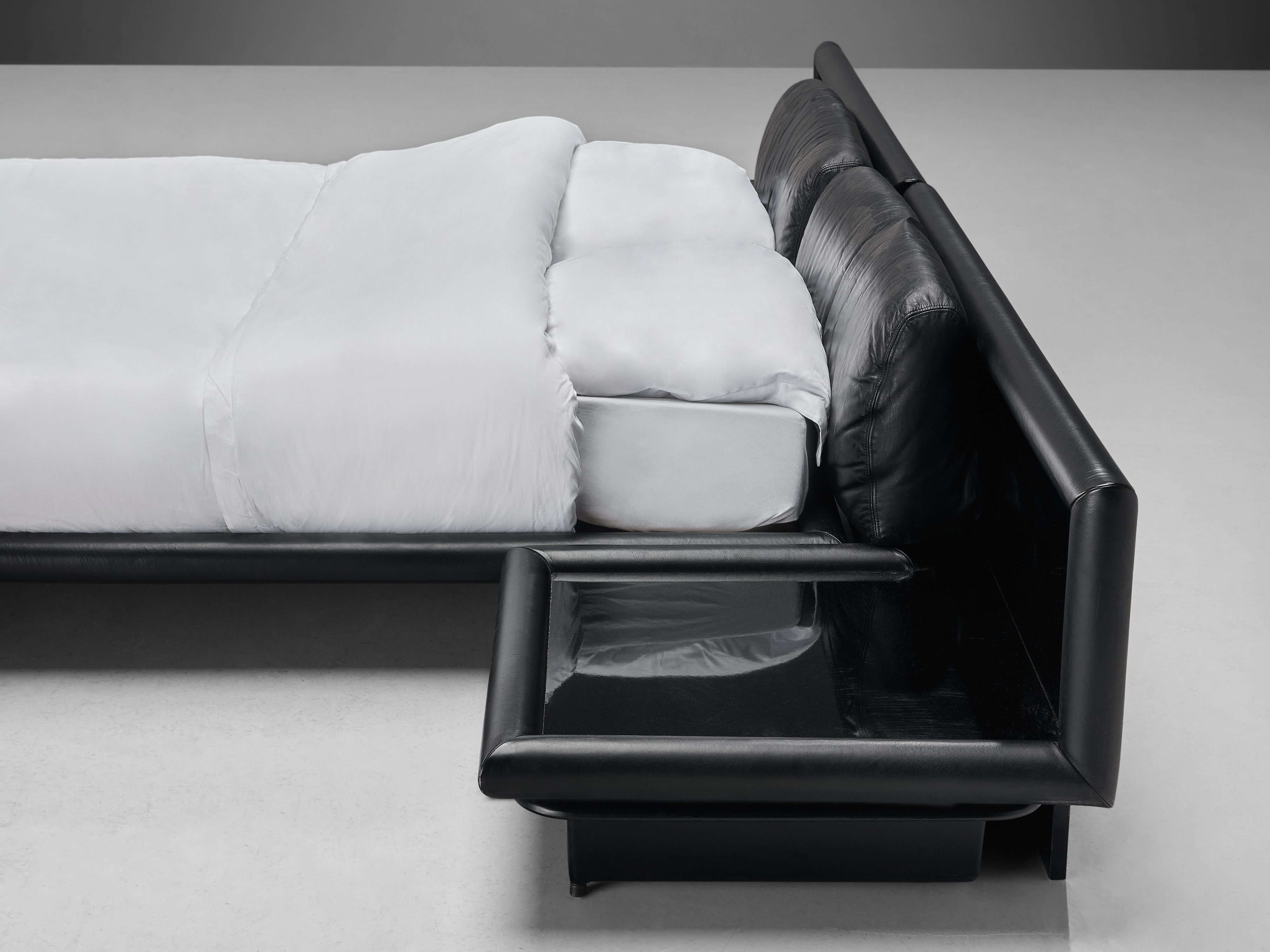 Afra & Tobia Scarpa for Molteni ‘Morna’ Bed with Nightstands in Black Leather More Furniture and Collectibles Morentz