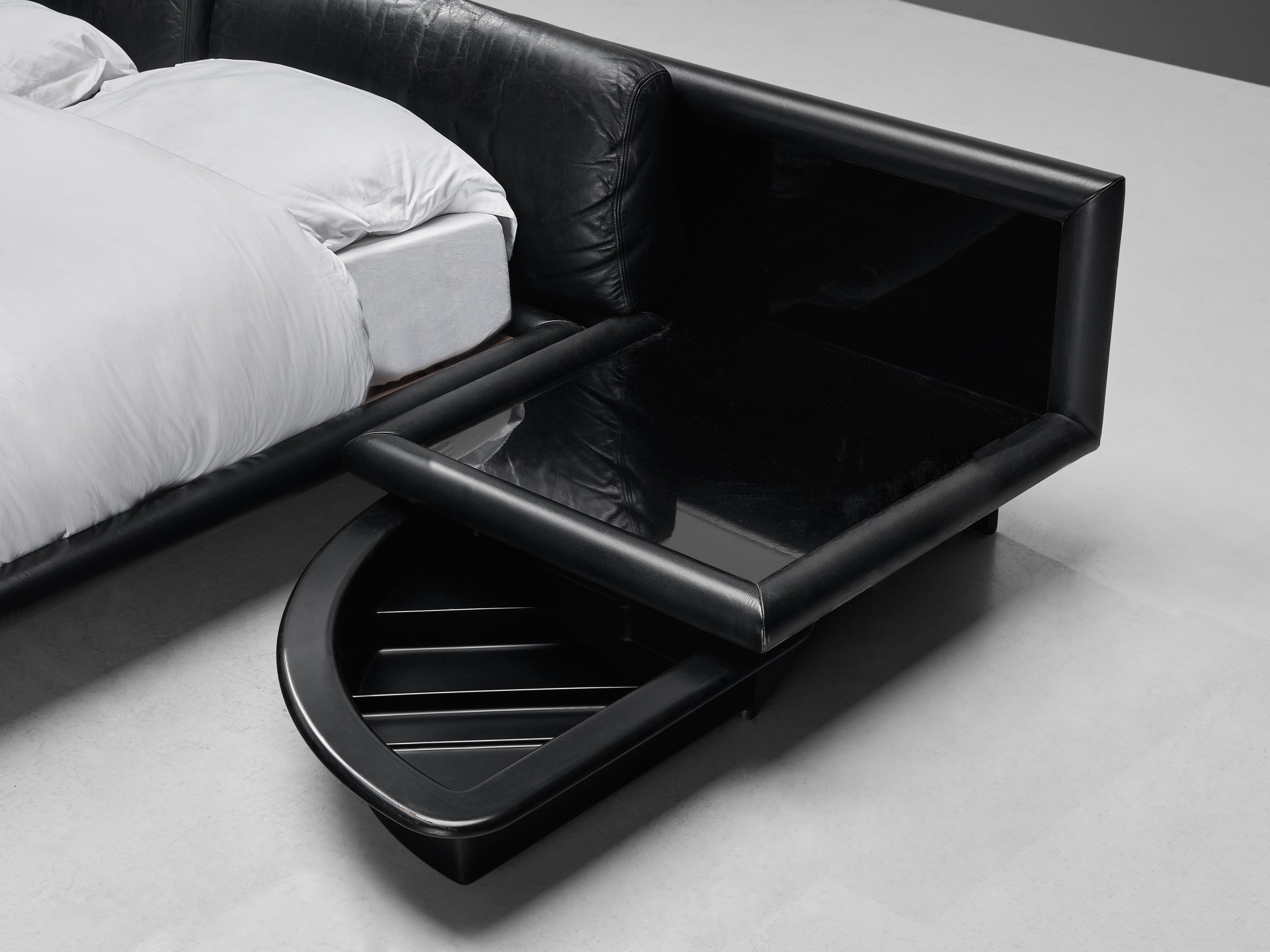 Afra & Tobia Scarpa for Molteni ‘Morna’ Bed with Nightstands in Black Leather More Furniture and Collectibles Morentz