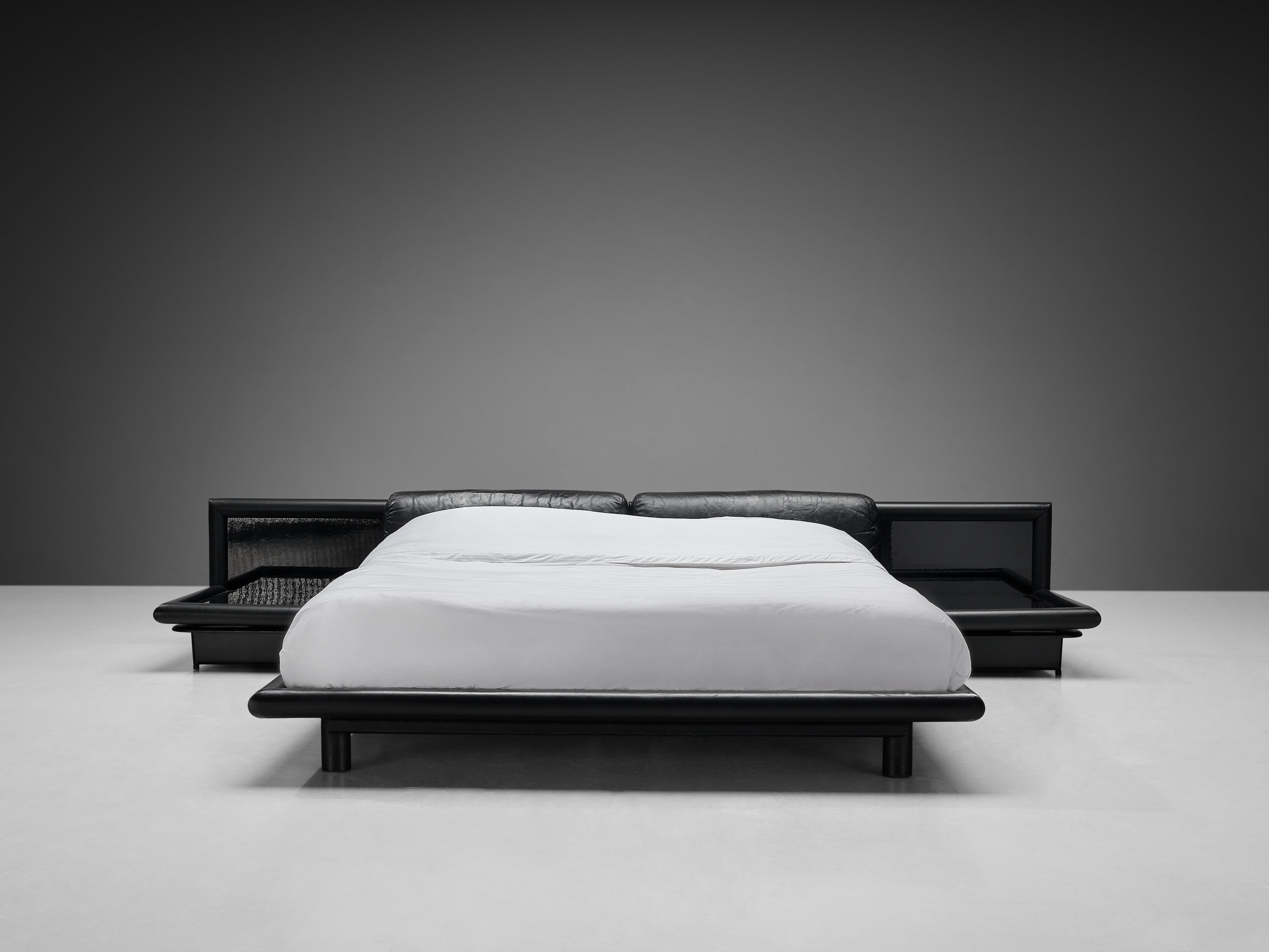 Afra & Tobia Scarpa for Molteni ‘Morna’ Bed with Nightstands in Black Leather More Furniture and Collectibles Morentz