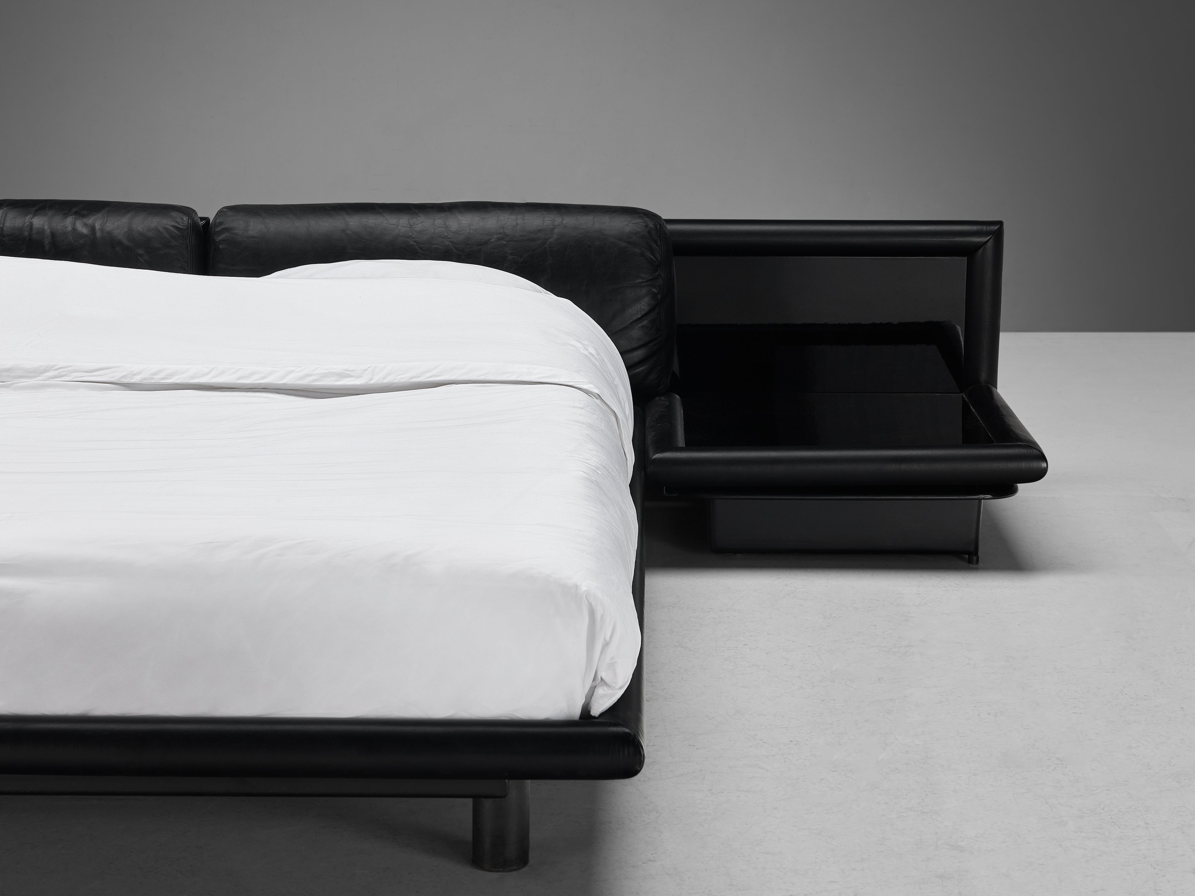 Afra & Tobia Scarpa for Molteni ‘Morna’ Bed with Nightstands in Black Leather More Furniture and Collectibles Morentz