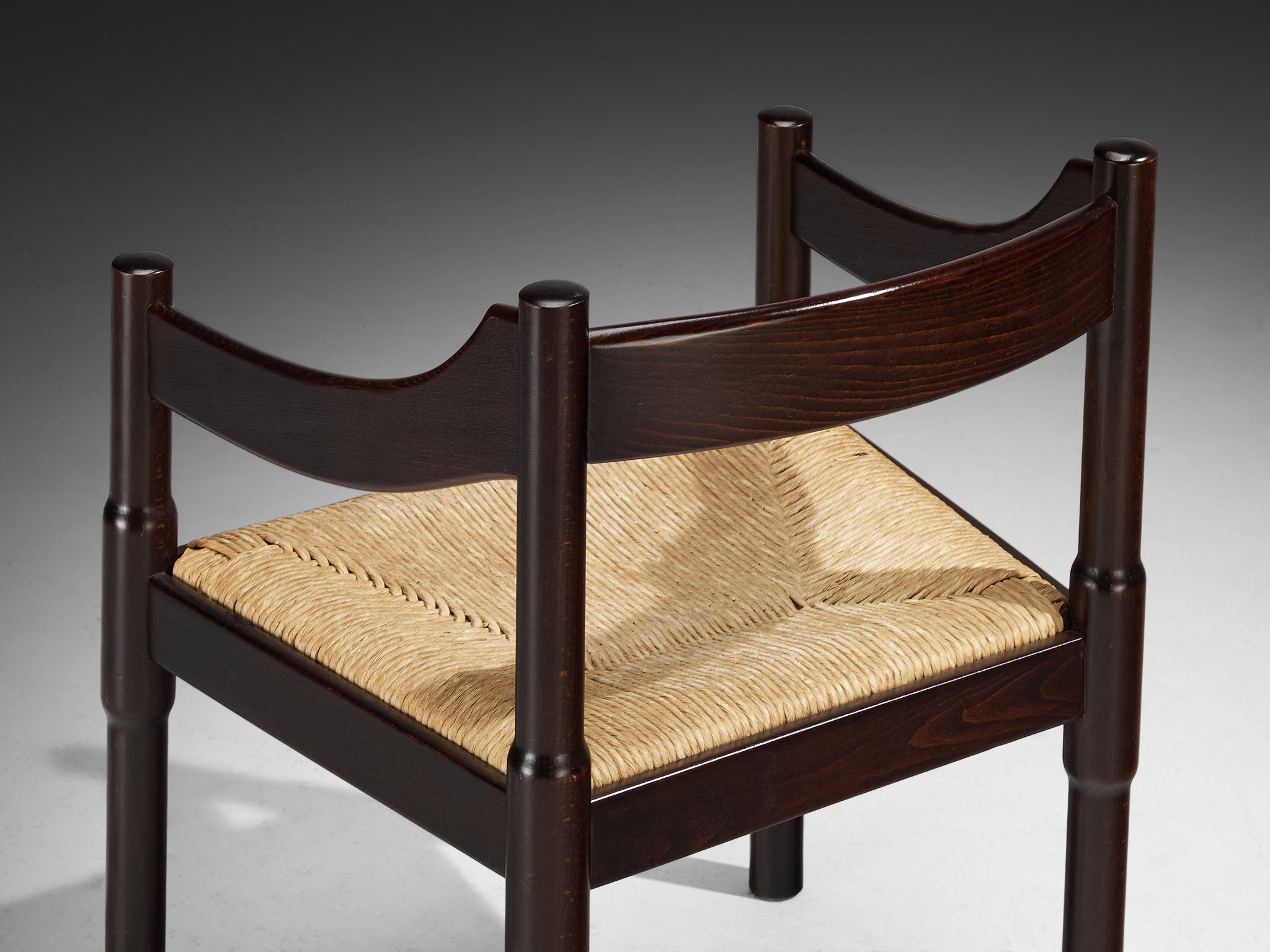 Vico Magistretti 'Carimate' Dining Chair in Stained Wood with Rush Seat Seating Morentz