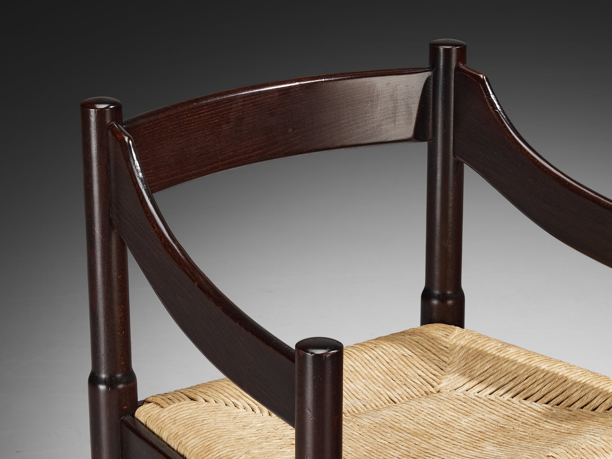 Vico Magistretti 'Carimate' Dining Chair in Stained Wood with Rush Seat Seating Morentz