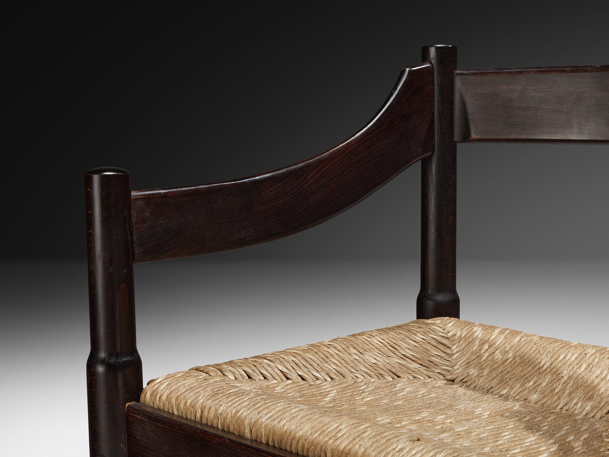 Vico Magistretti 'Carimate' Dining Chair in Stained Wood with Rush Seat Seating Morentz
