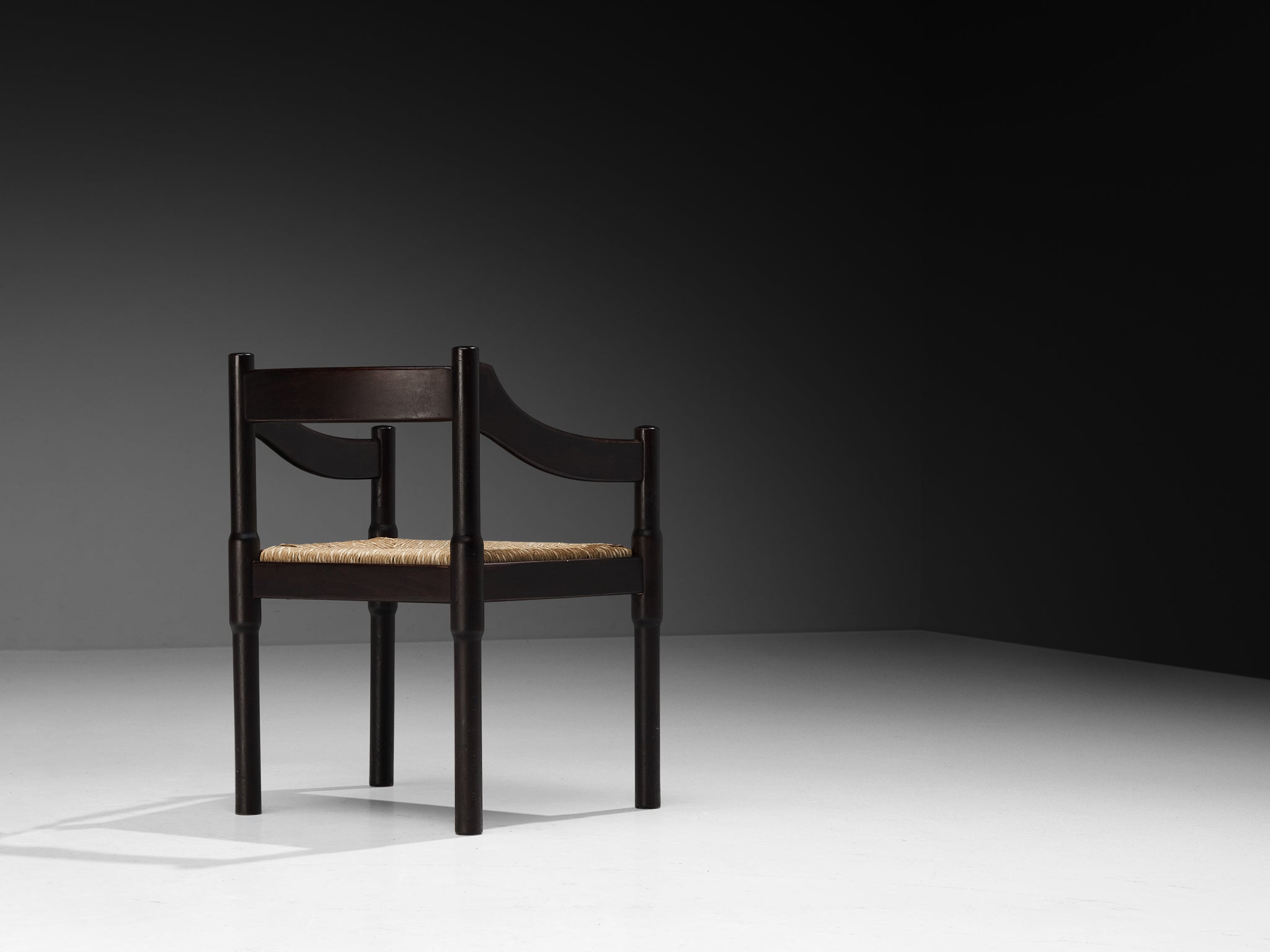 Vico Magistretti 'Carimate' Dining Chair in Stained Wood with Rush Seat Seating Morentz