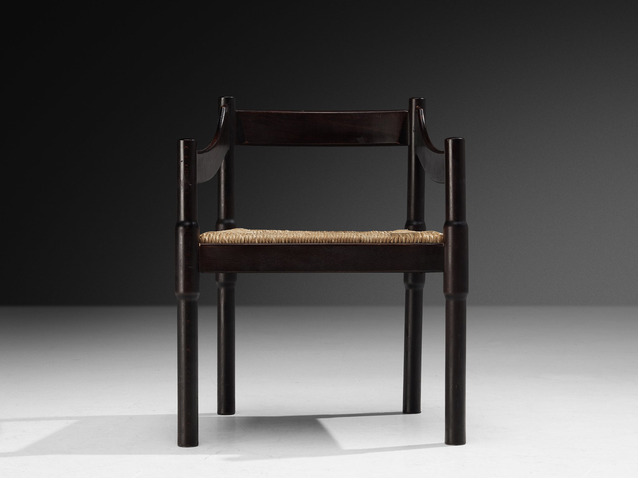 Vico Magistretti 'Carimate' Dining Chair in Stained Wood with Rush Seat Seating Morentz