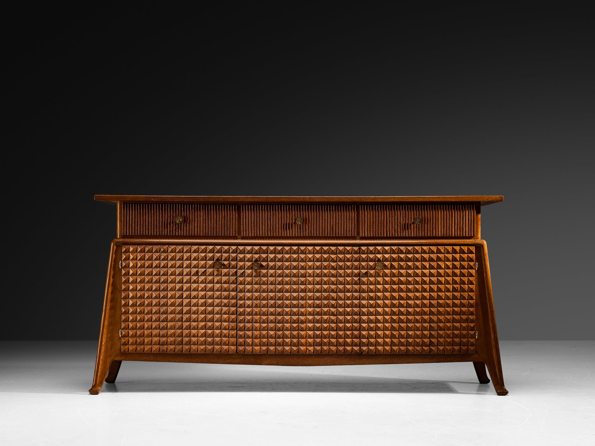Ernesto Valabrega Sideboard in Stained Oak and Brass Case pieces and storage cabinets Morentz