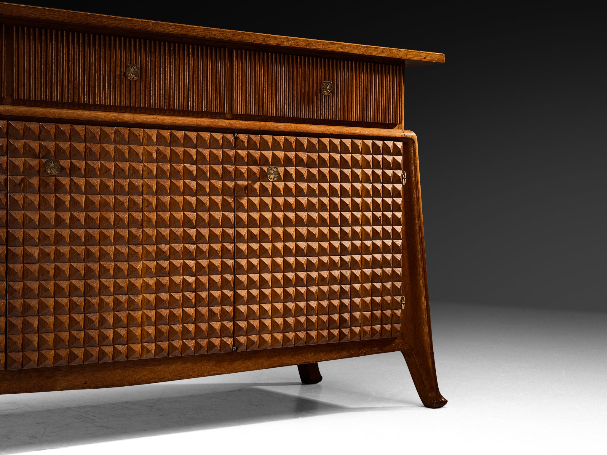 Ernesto Valabrega Sideboard in Stained Oak and Brass Case pieces and storage cabinets Morentz