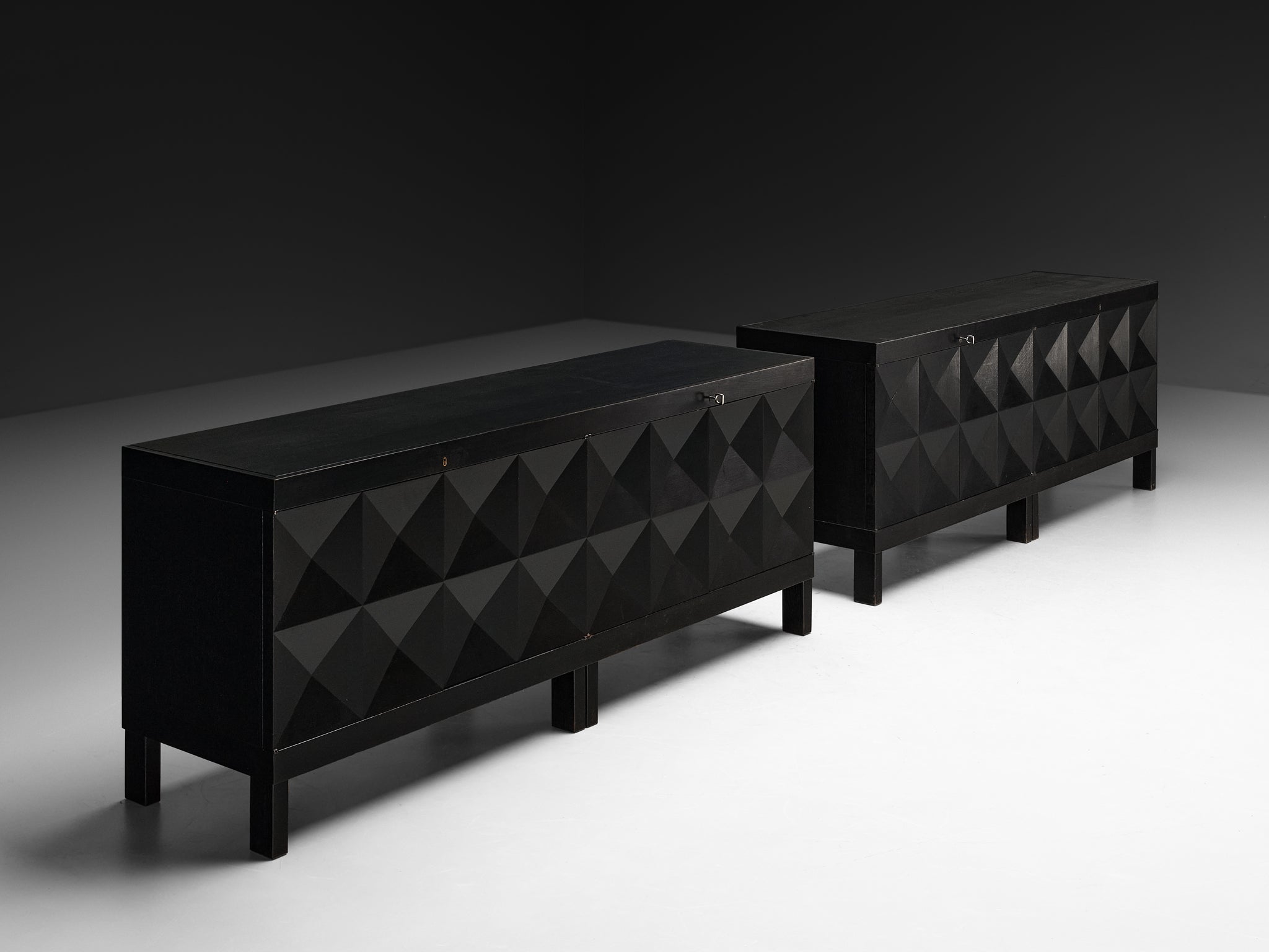 Large Belgian Sideboards in Black Lacquered Oak with Graphical Doors Case pieces and storage cabinets Morentz