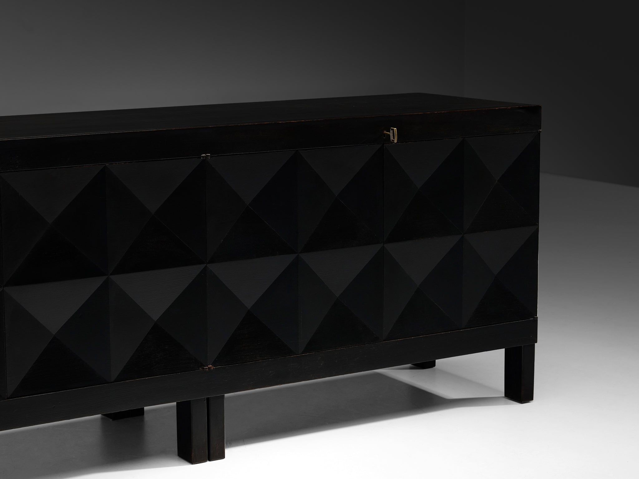 Belgian Sideboard in Black Lacquered Oak with Graphical Doors