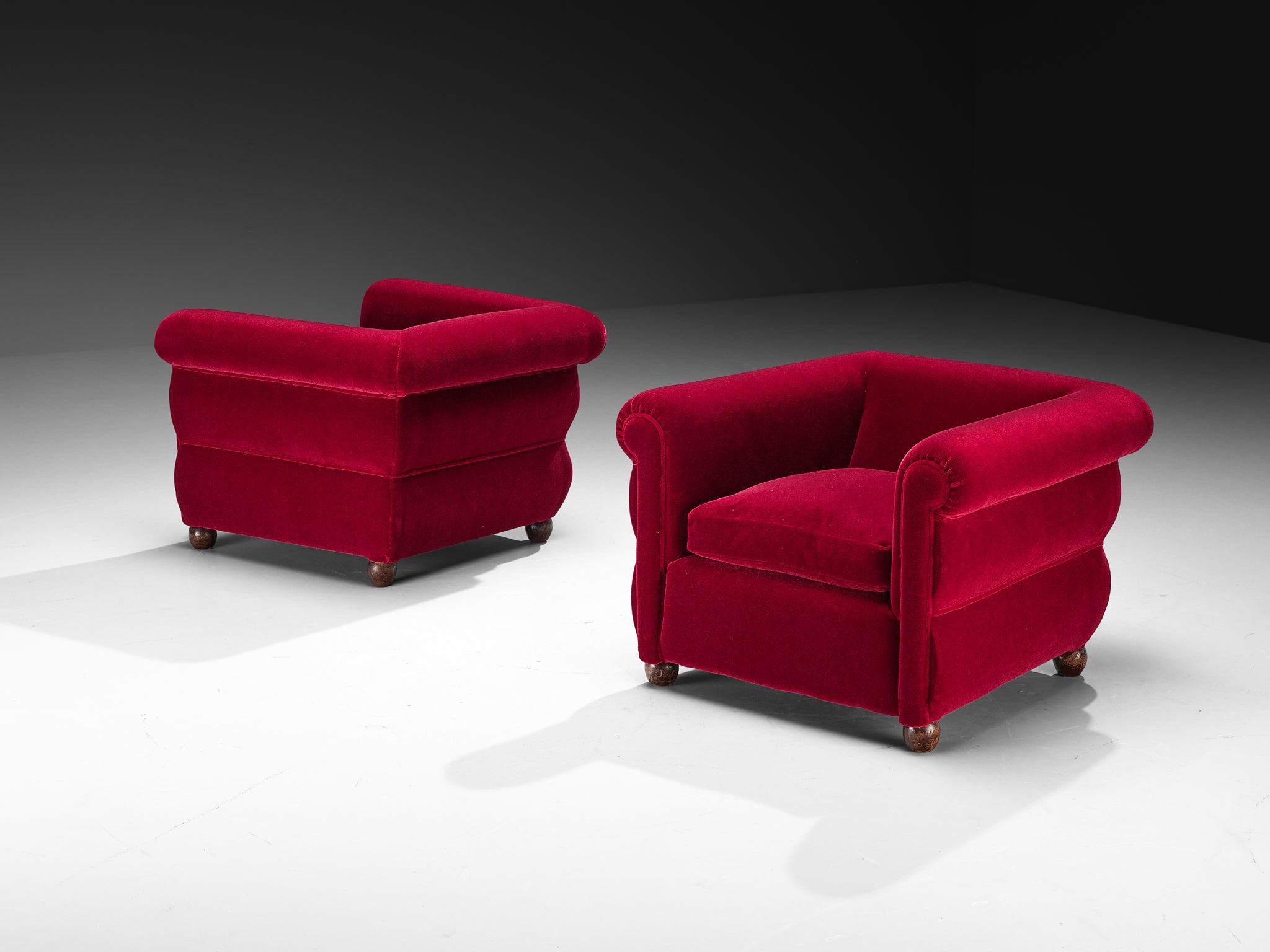 1930s Italian Art Deco Pair of Lounge Chairs in Pierre Frey Mohair Seating Morentz