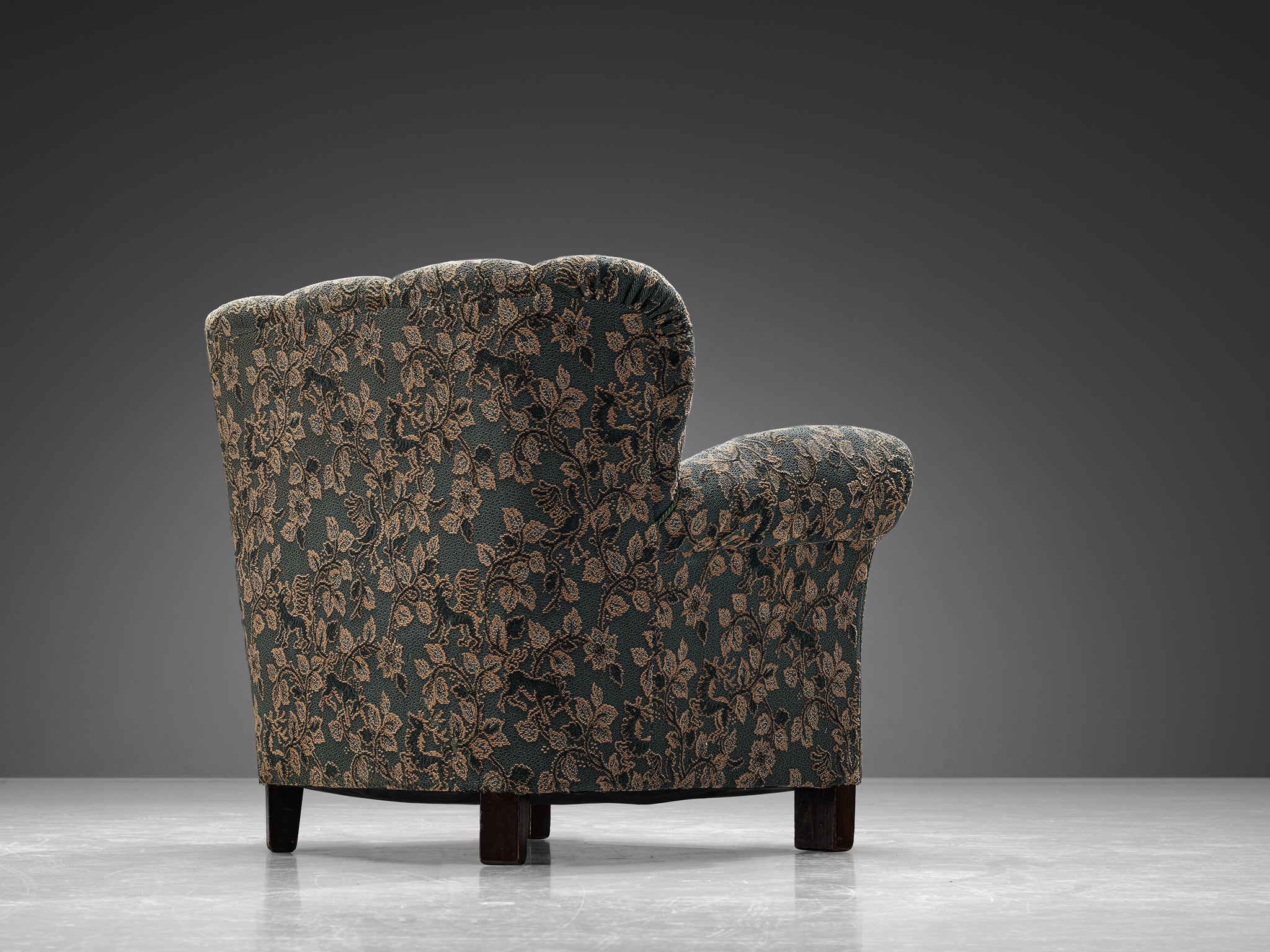 1950s Lounge Chair in Green and Beige Floral Upholstery Seating Morentz