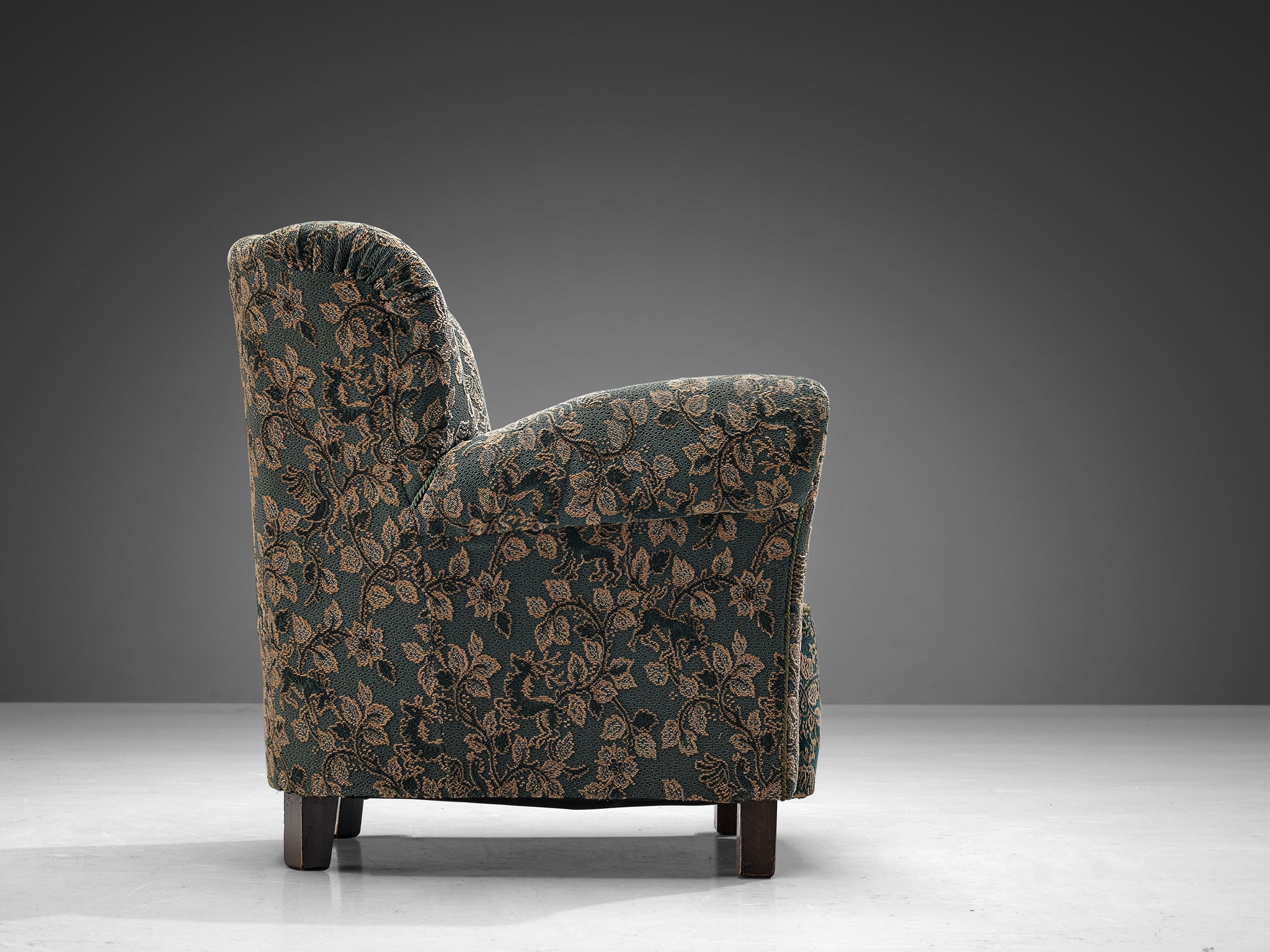 1950s Lounge Chair in Green and Beige Floral Upholstery Seating Morentz