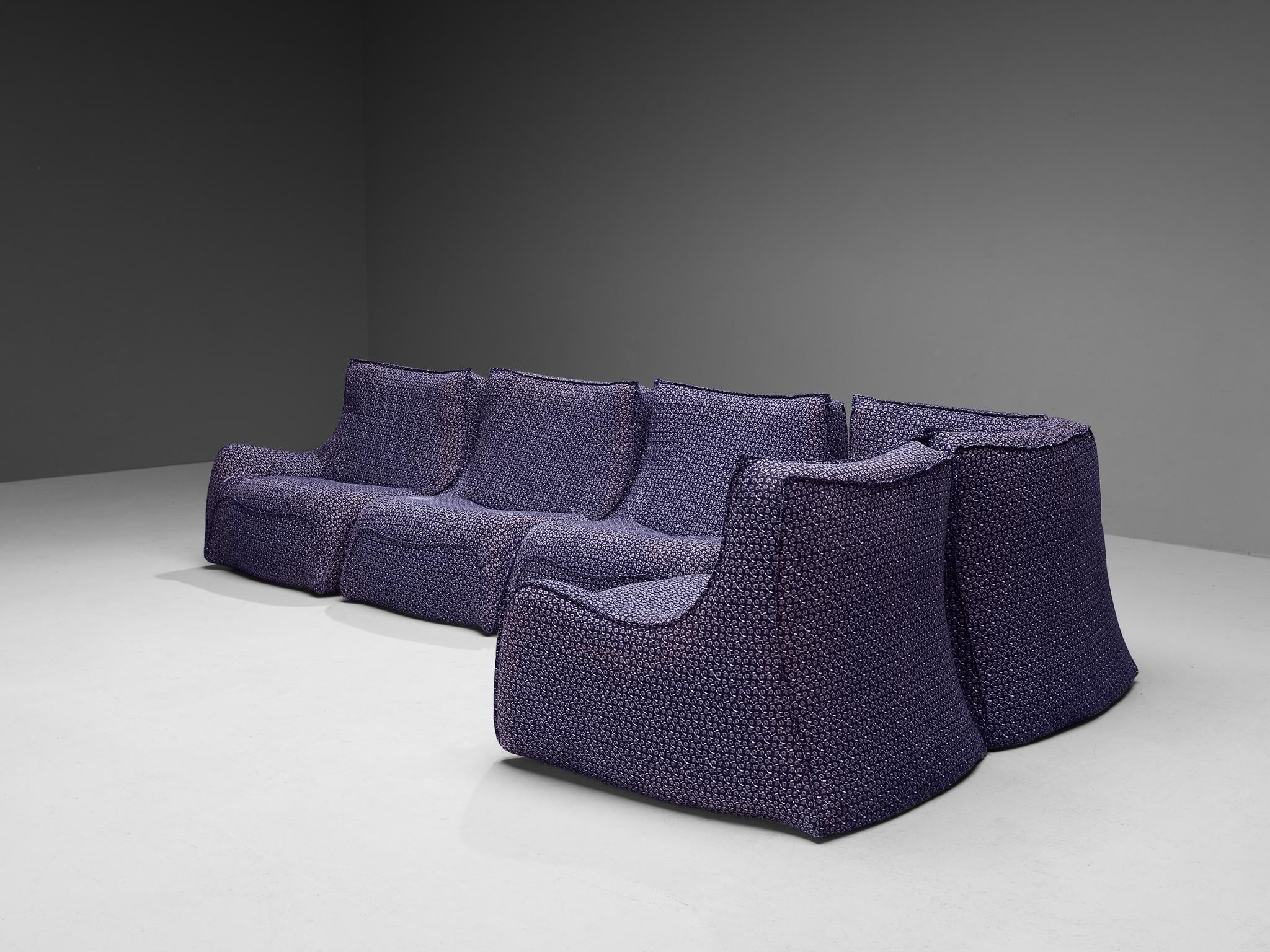 French Post-Modern Sectional Sofa in Purple Upholstery 1970s seating Morentz