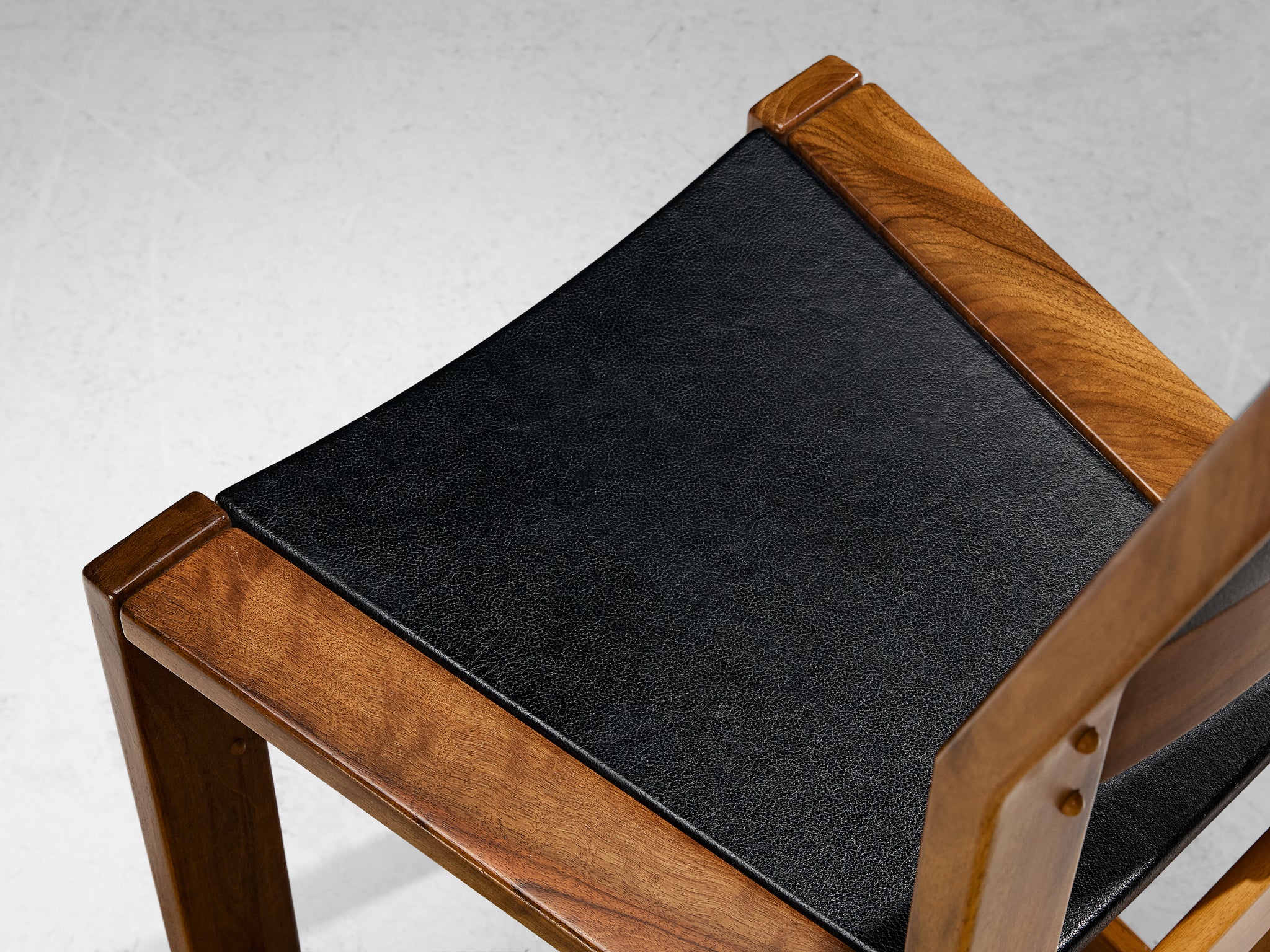 Giuseppe Rivadossi Set of Six Dining Chairs in Walnut and Black Upholstery Seating Morentz