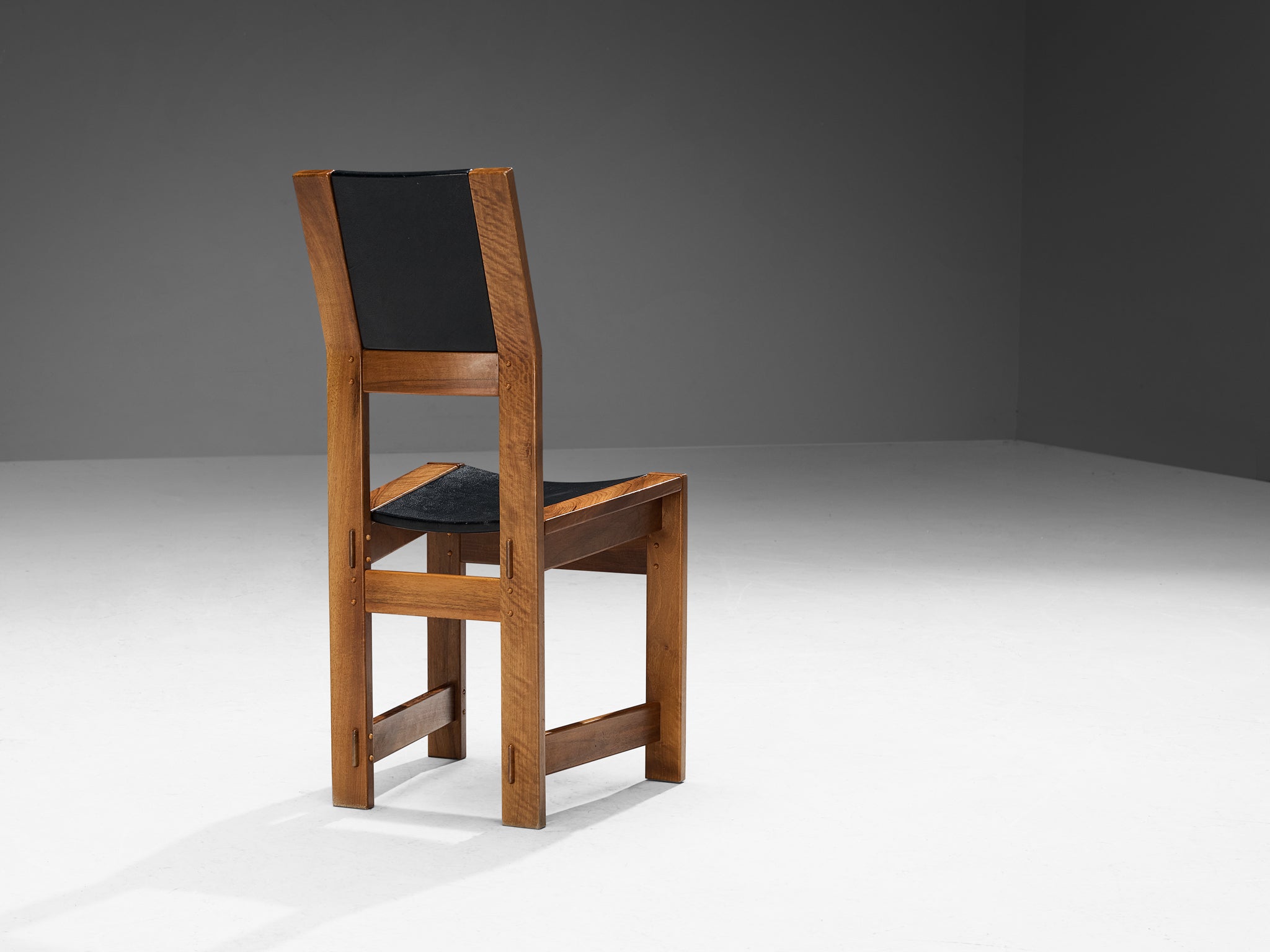 Giuseppe Rivadossi Set of Six Dining Chairs in Walnut and Black Upholstery Seating Morentz