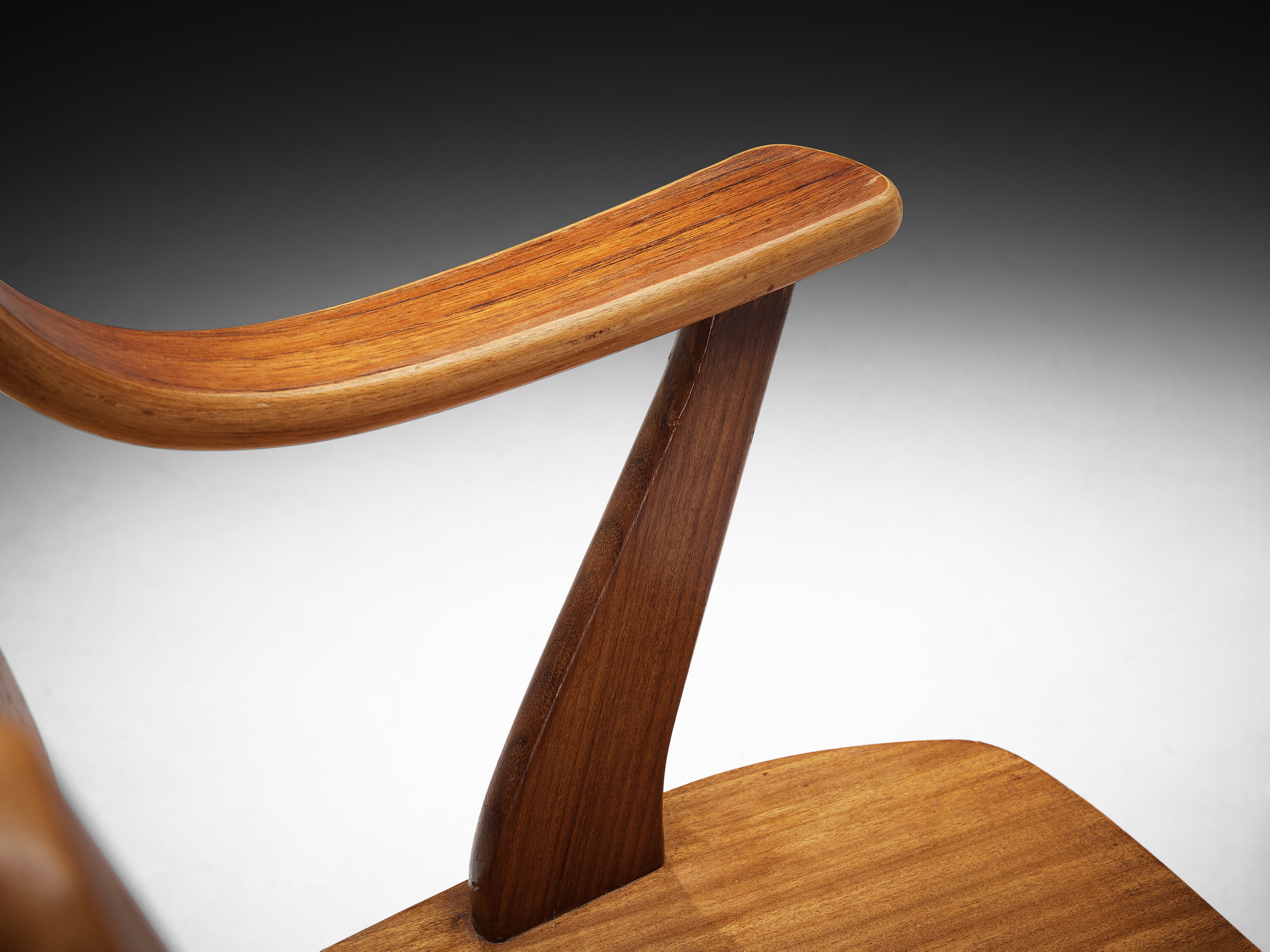 Dutch Set of Six Organically Curved Dining Chairs in Teak Seating Morentz