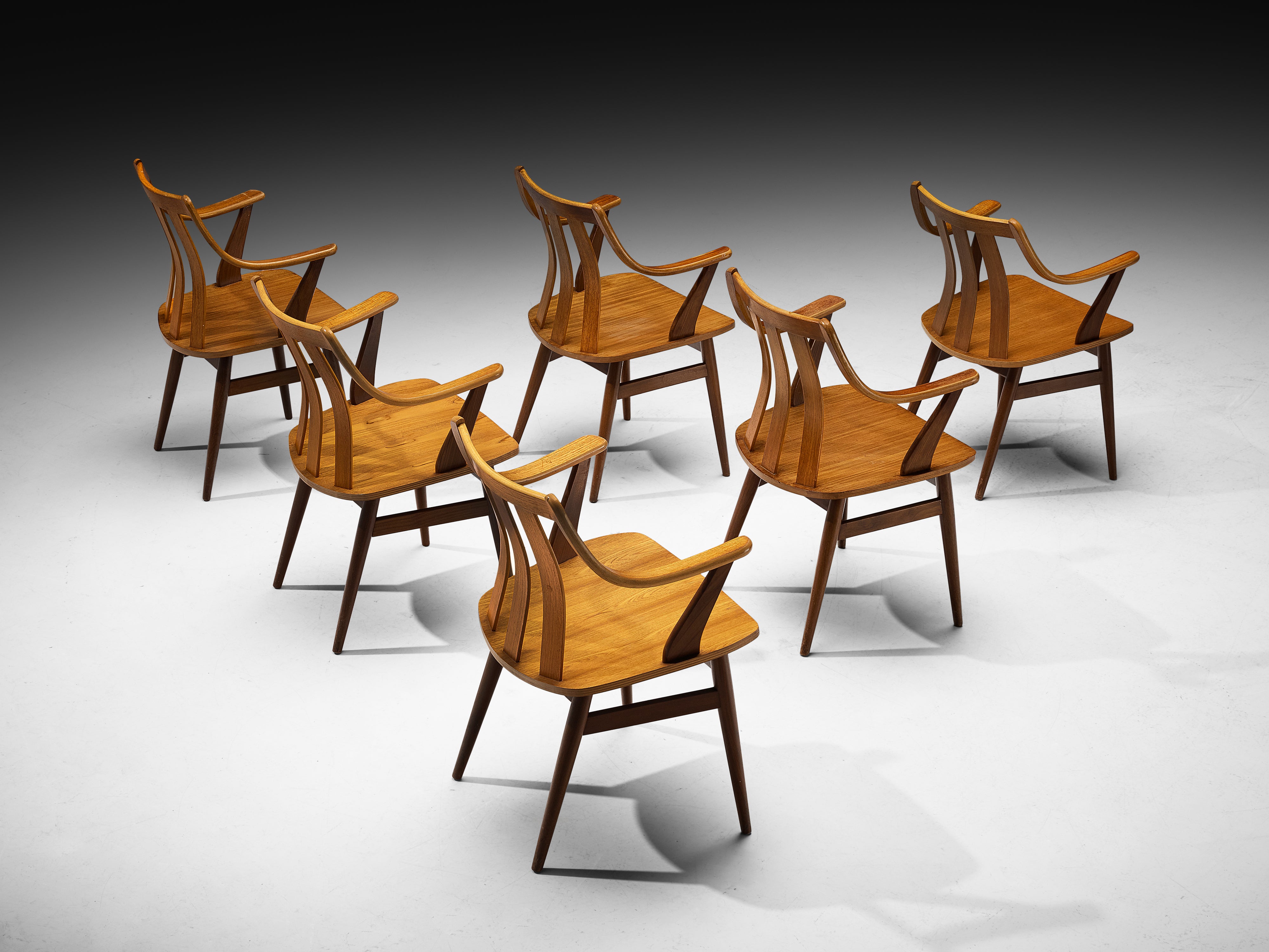Dutch Set of Six Organically Curved Dining Chairs in Teak Seating Morentz