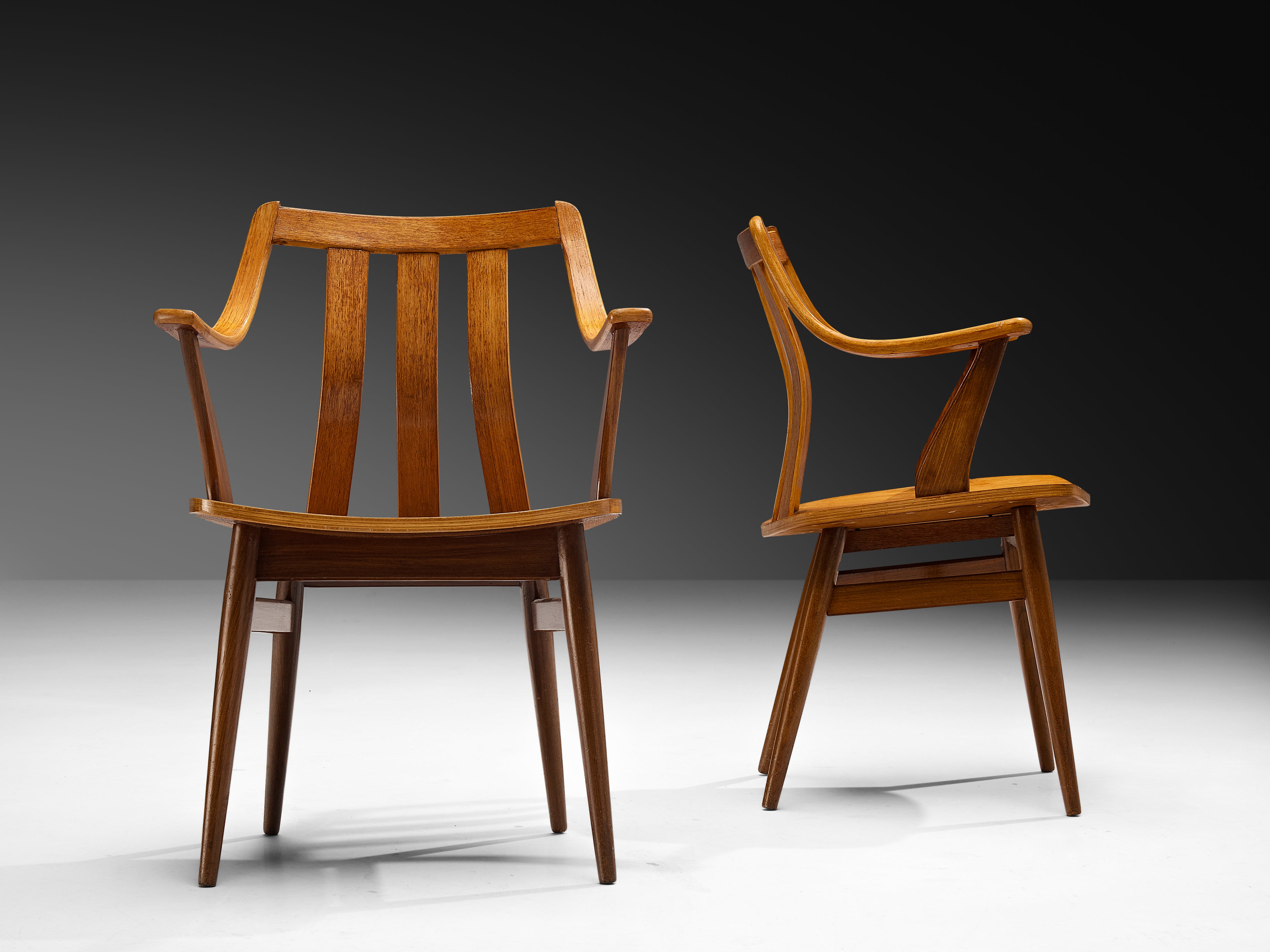 Dutch Set of Six Organically Curved Dining Chairs in Teak Seating Morentz