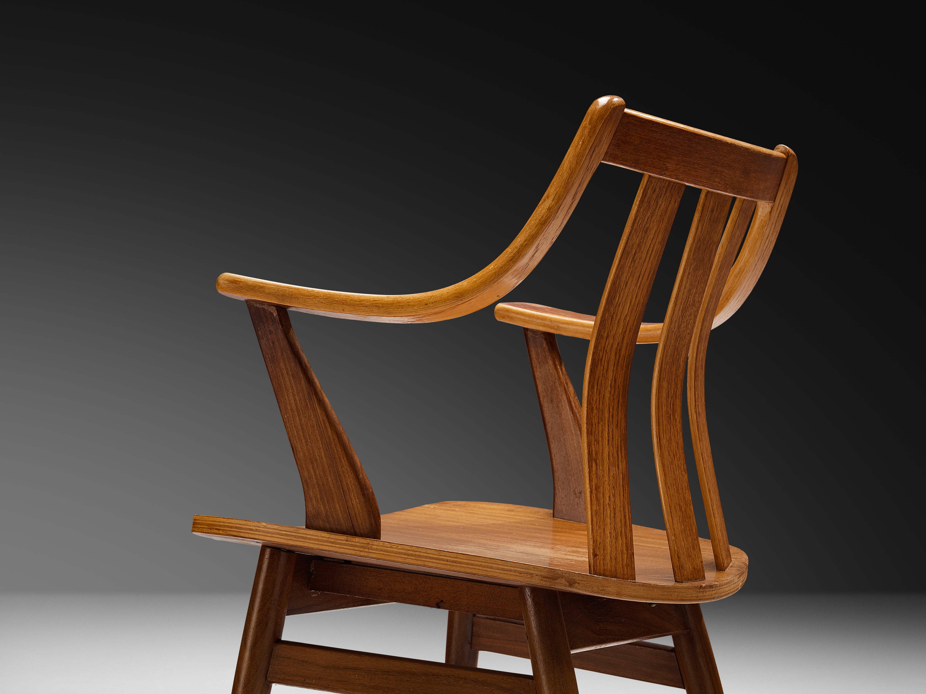 Dutch Set of Six Organically Curved Dining Chairs in Teak Seating Morentz