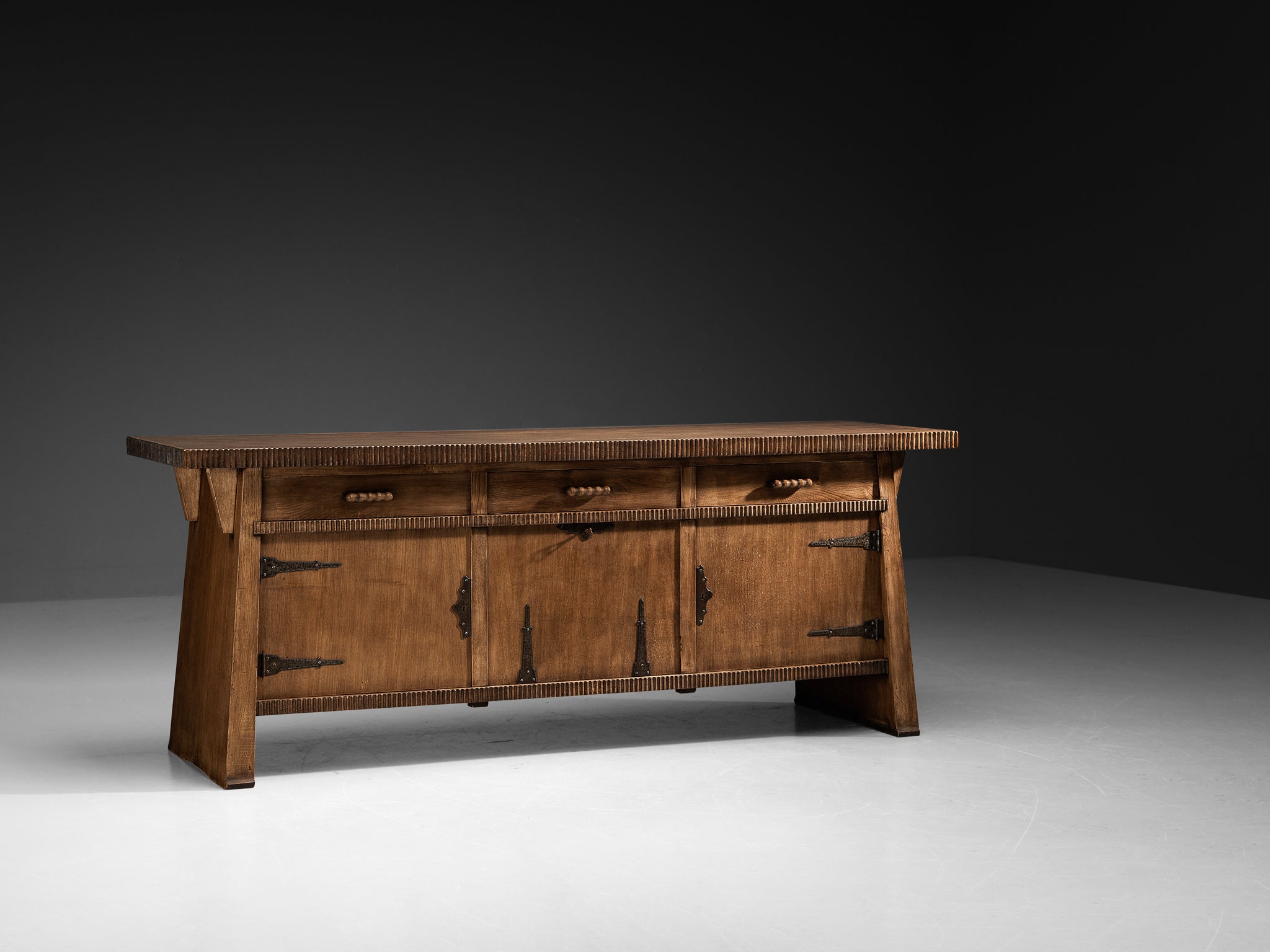 Ernesto Valabrega for Studio Vittorio Valabrega Sideboard in Solid Oak and Iron