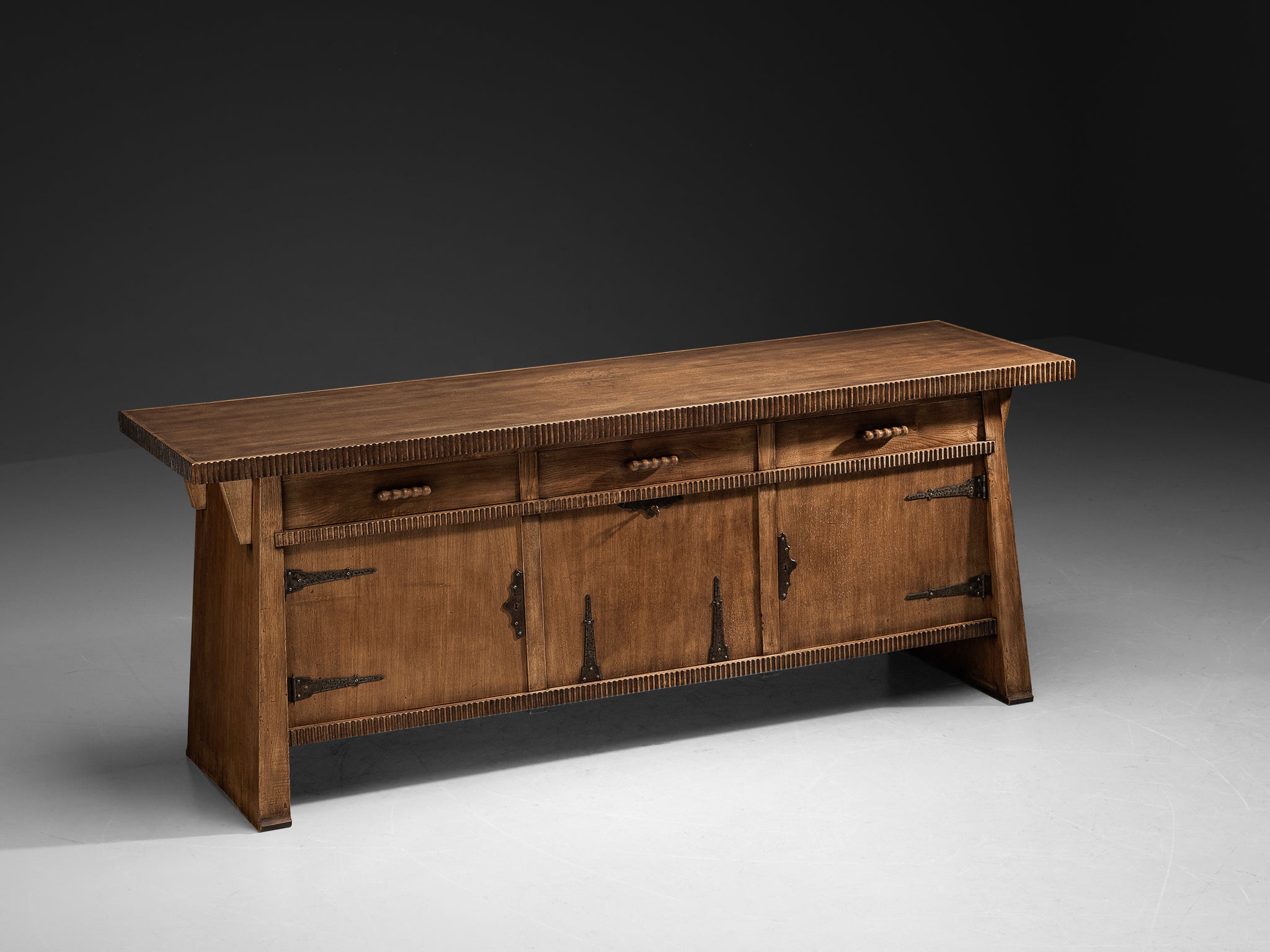Ernesto Valabrega for Studio Vittorio Valabrega Sideboard in Solid Oak and Iron
