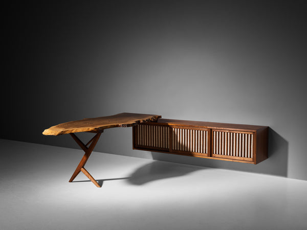George Nakashima Desk with Wall-Mounted Case in Walnut