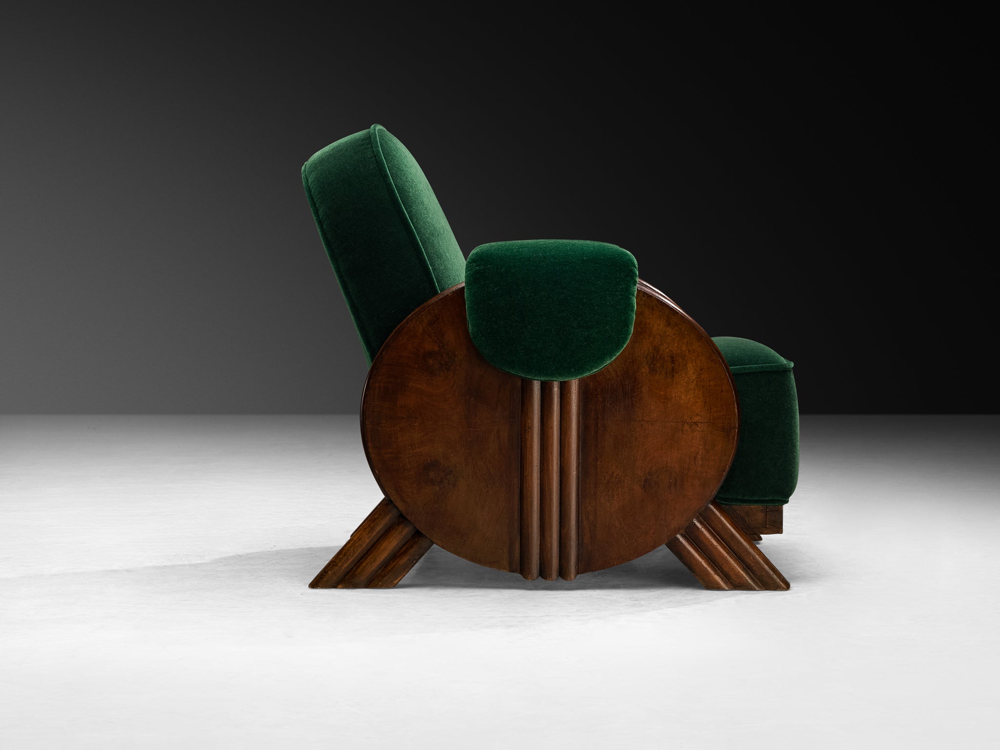 Italian Art Deco Pair of Lounge Chairs in Forest Green Mohair by Pierre Frey Seating Morentz