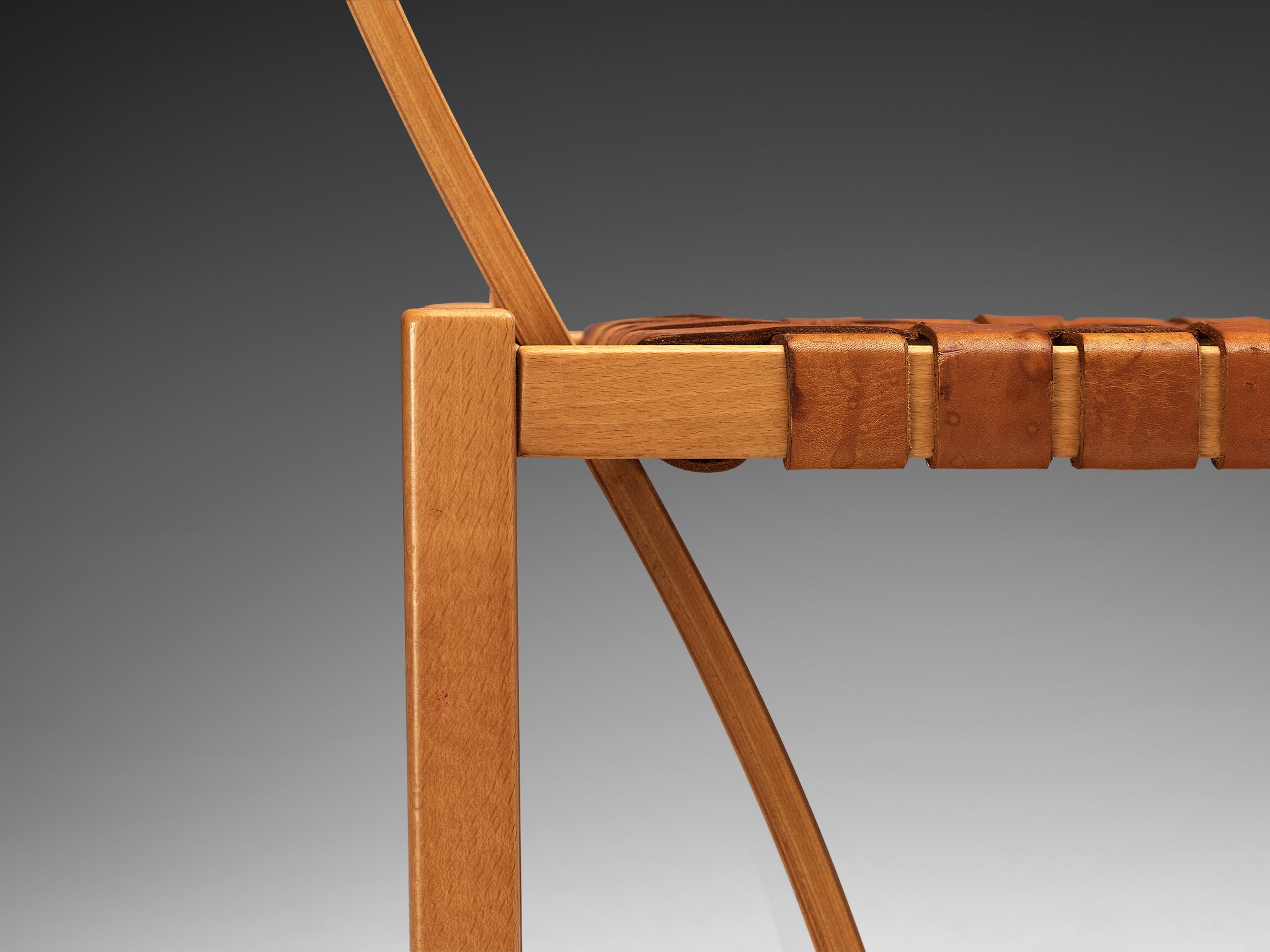 Italian Set of Four Dining Chairs With Woven Leather Seats and High Backrests Seating Morentz