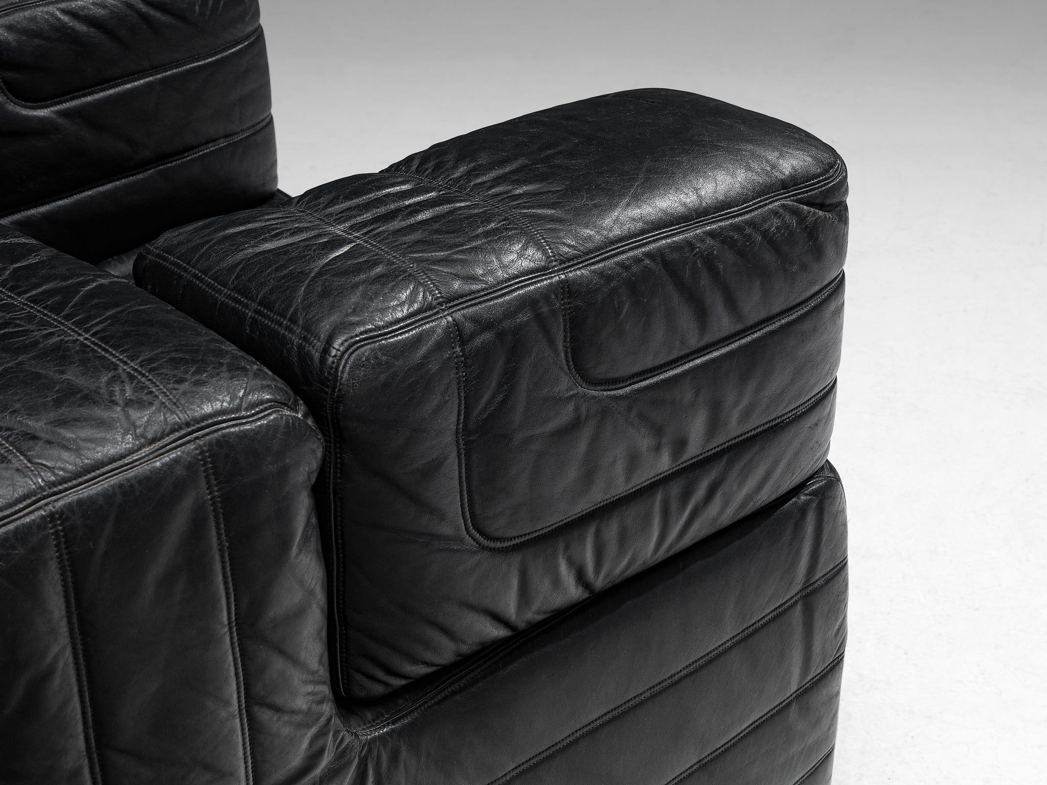 Italian Pair of Cubic Lounge Chairs in Black Leather seating Morentz